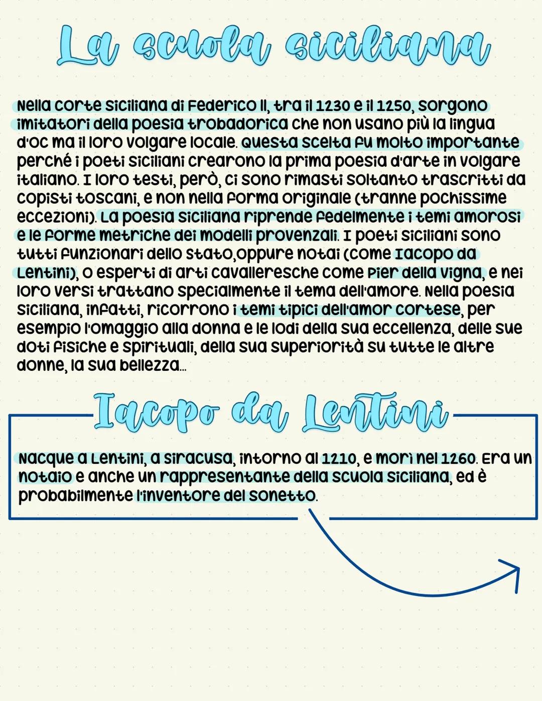 # La scuola siciliana
Nella corte siciliana di Federico II, tra il 1230 e il 1250, sorgono
imitatori della poesia trobadorica che non usano