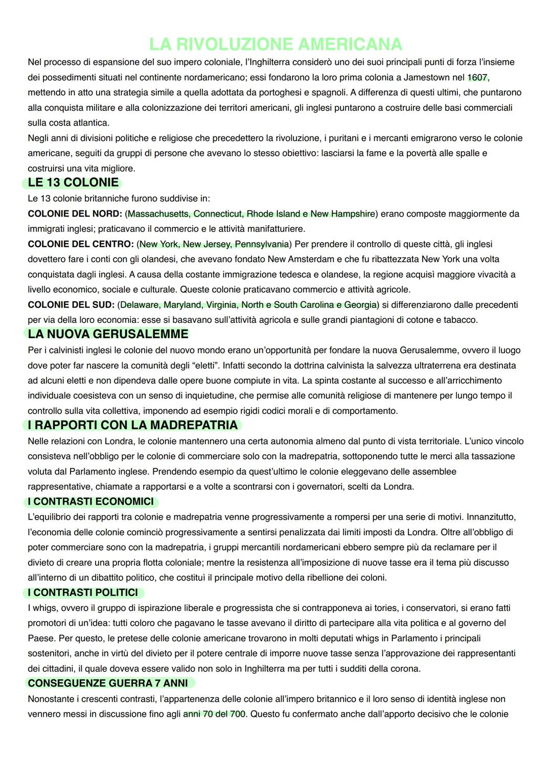 # LA RIVOLUZIONE AMERICANA
Nel processo di espansione del suo impero coloniale, l'Inghilterra considerò uno dei suoi principali punti di fo