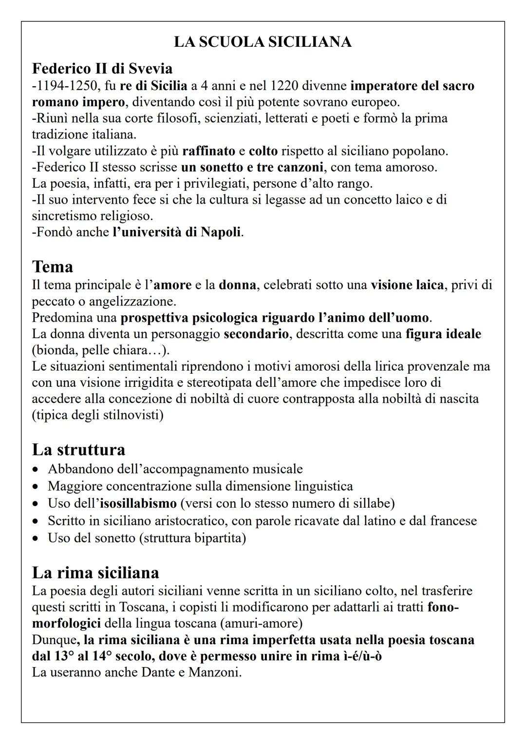 LA SCUOLA SICILIANA
Federico II di Svevia
-1194-1250, fu re di Sicilia a 4 anni e nel 1220 divenne imperatore del sacro
romano impero, diven