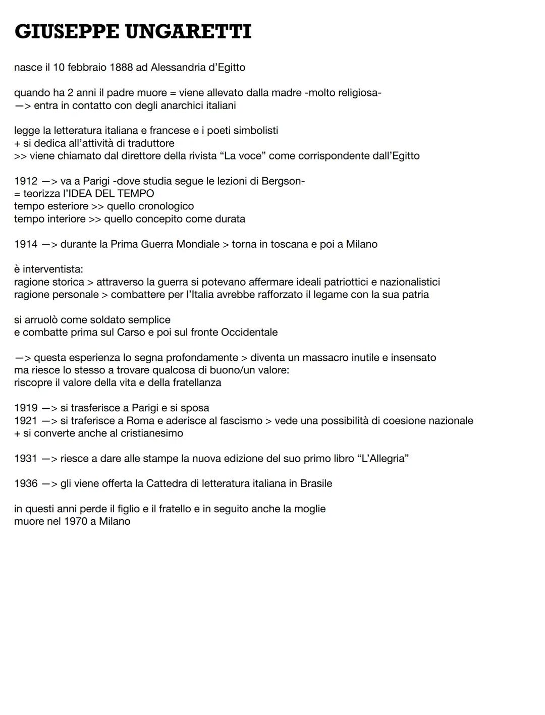 # GIUSEPPE UNGARETTI
nasce il 10 febbraio 1888 ad Alessandria d'Egitto
quando ha 2 anni il padre muore = viene allevato dalla madre -molto