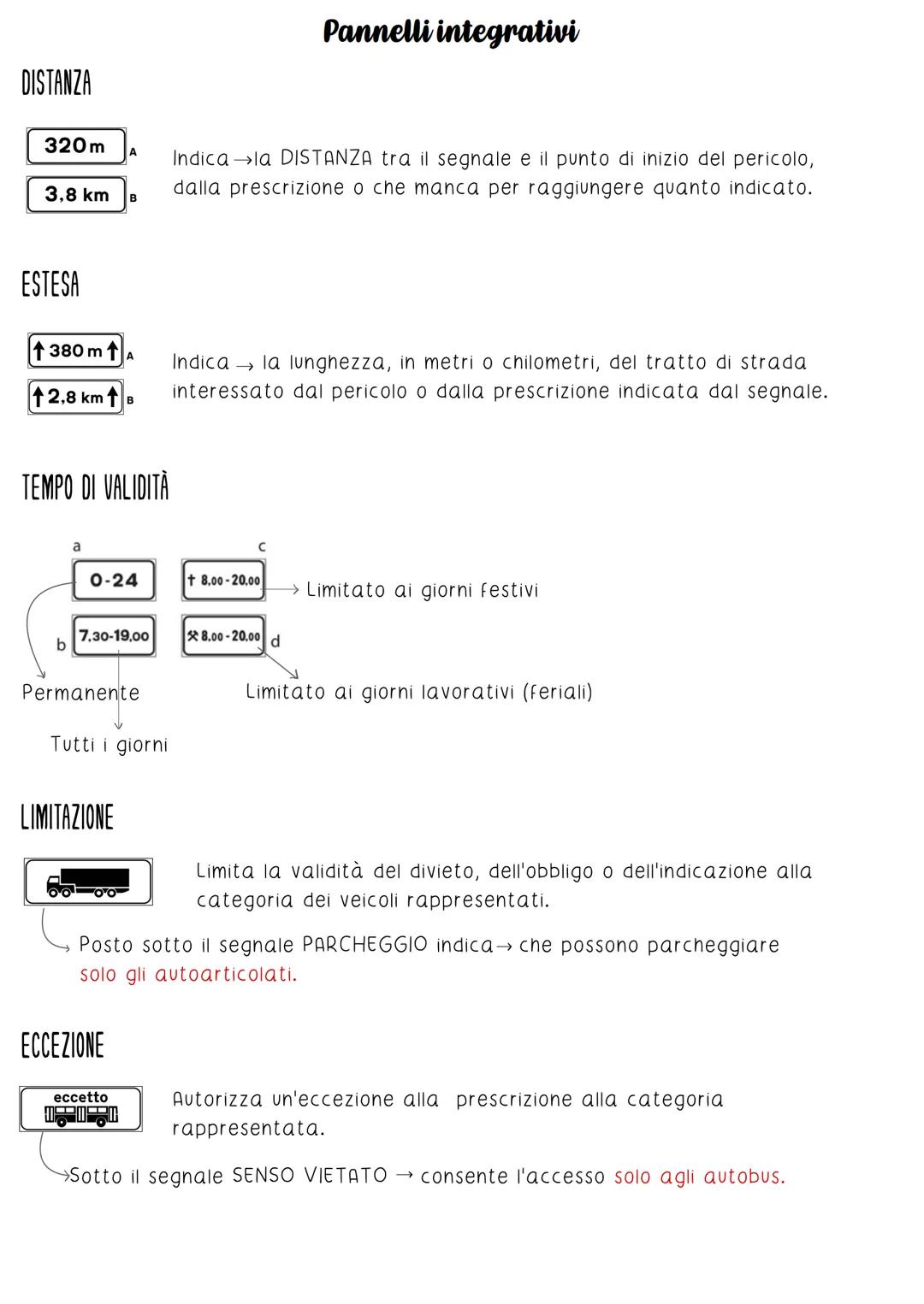 # Pannelli integrativi
DISTANZA
320 m
3,8 km
ESTESA
↑380 m↑
↑2.8 km↑
TEMPO DI VALIDITÀ
Indica la DISTANZA tra il segnale e il punto
