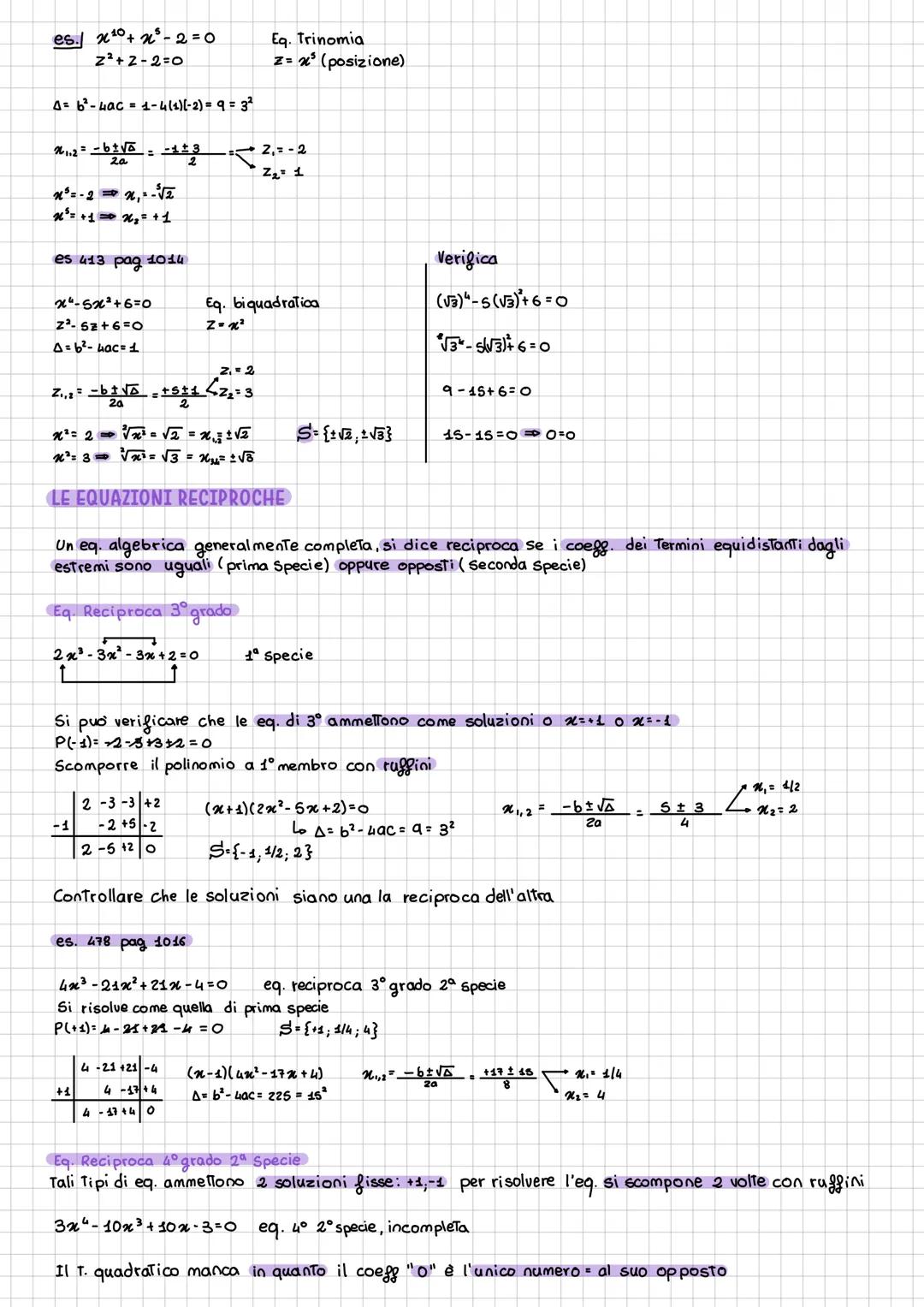 LE EQUAZIONI DI GRADO SUPERIORE AL 2ยบ
1. Scomposizione in fallori
2. Eq. binomie
3. Eq. Trinomie (biquadratiche)
4. Eq. Reciproche
LE EQUAZI