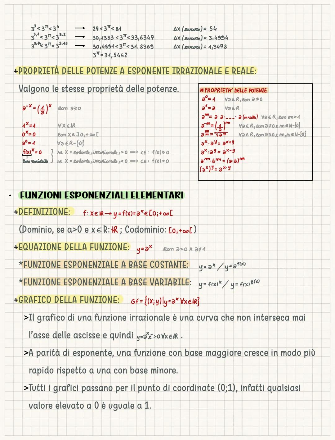 Funzioni esponenziali
POTENZE A ESPONENTE IRRAZIONALE E REALE a* con XER-Q
Dato che i numeri irrazionali hanno una parte decimale infinita n