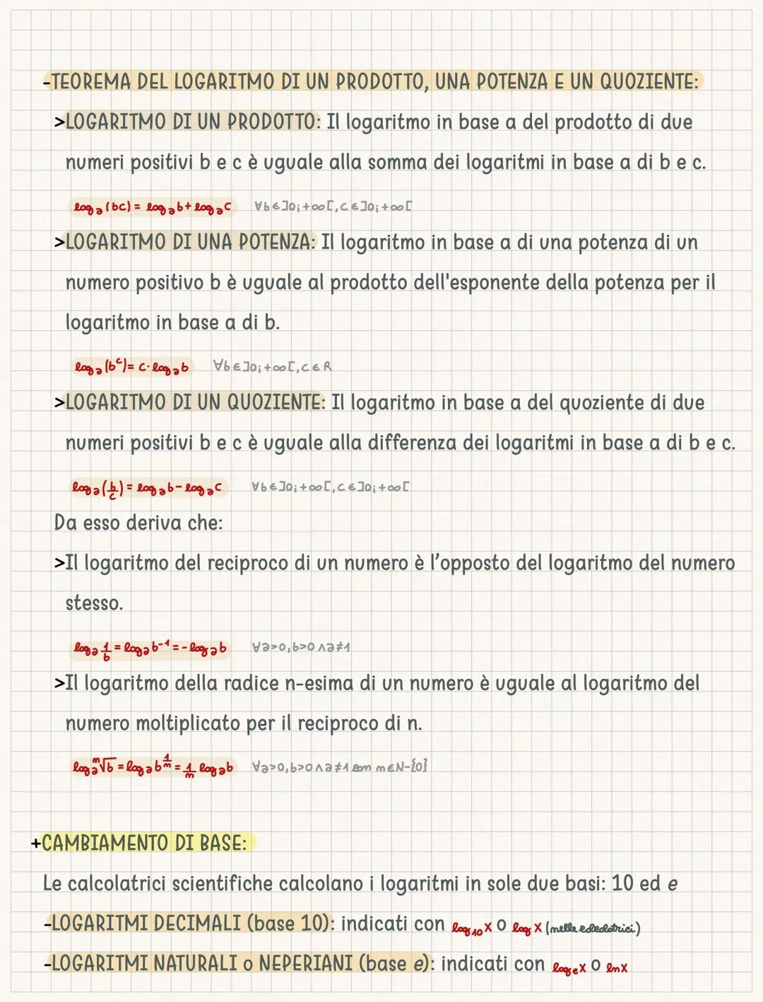 # Funzioni logaritmiche
- I LOGARITMI E LE LORO PRORPIETA
Dati due numeri reali positivi aeb (con a>0 e a≠1, b>0), si chiama “LOGARITMO
in