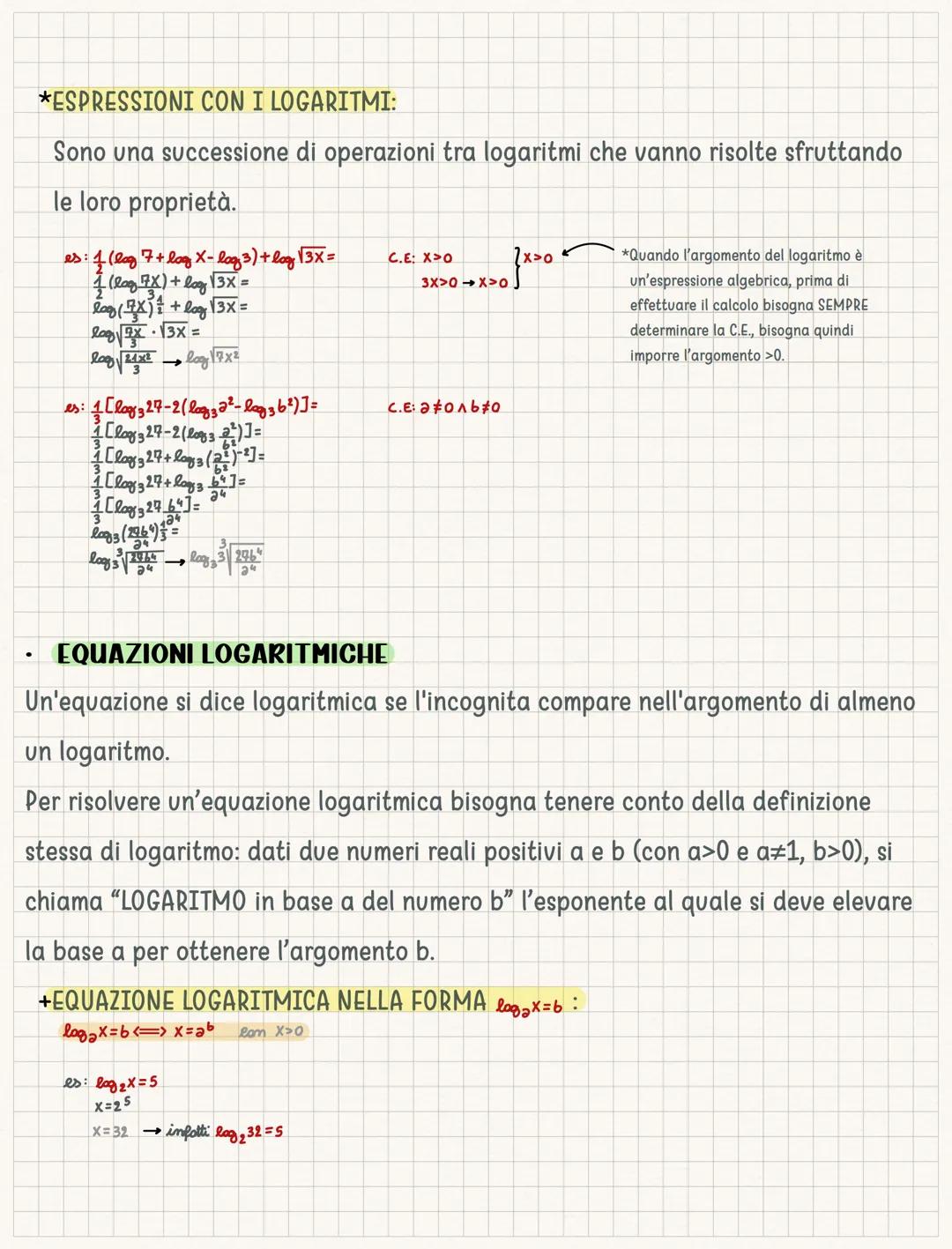 # Funzioni logaritmiche
- I LOGARITMI E LE LORO PRORPIETA
Dati due numeri reali positivi aeb (con a>0 e a≠1, b>0), si chiama “LOGARITMO
in
