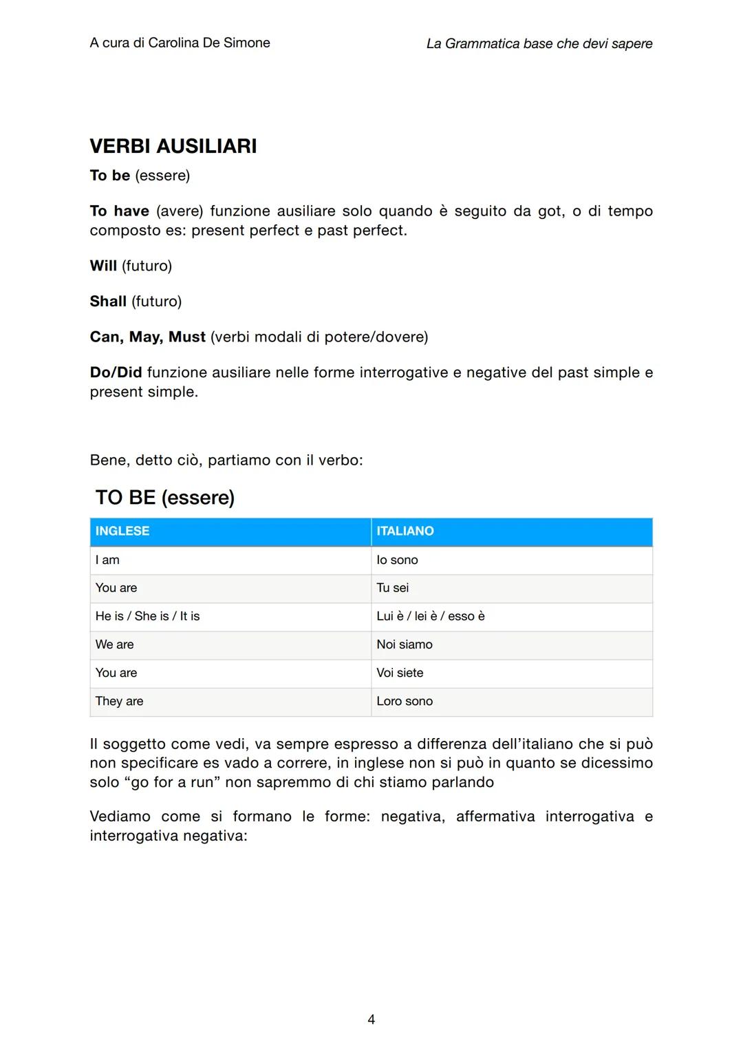 A cura di Carolina De Simone
La Grammatica base che devi sapere
To learn English by myself
BASIC GRAMMAR
SOMMARIO
Pronomi personali, soggett