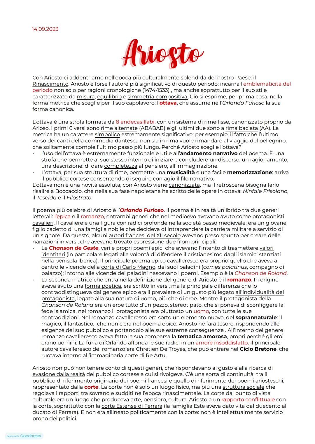 14.09.2023
Ariosto
Con Ariosto ci addentriamo nell'epoca più culturalmente splendida del nostro Paese: il
Rinascimento. Ariosto è forse l'au