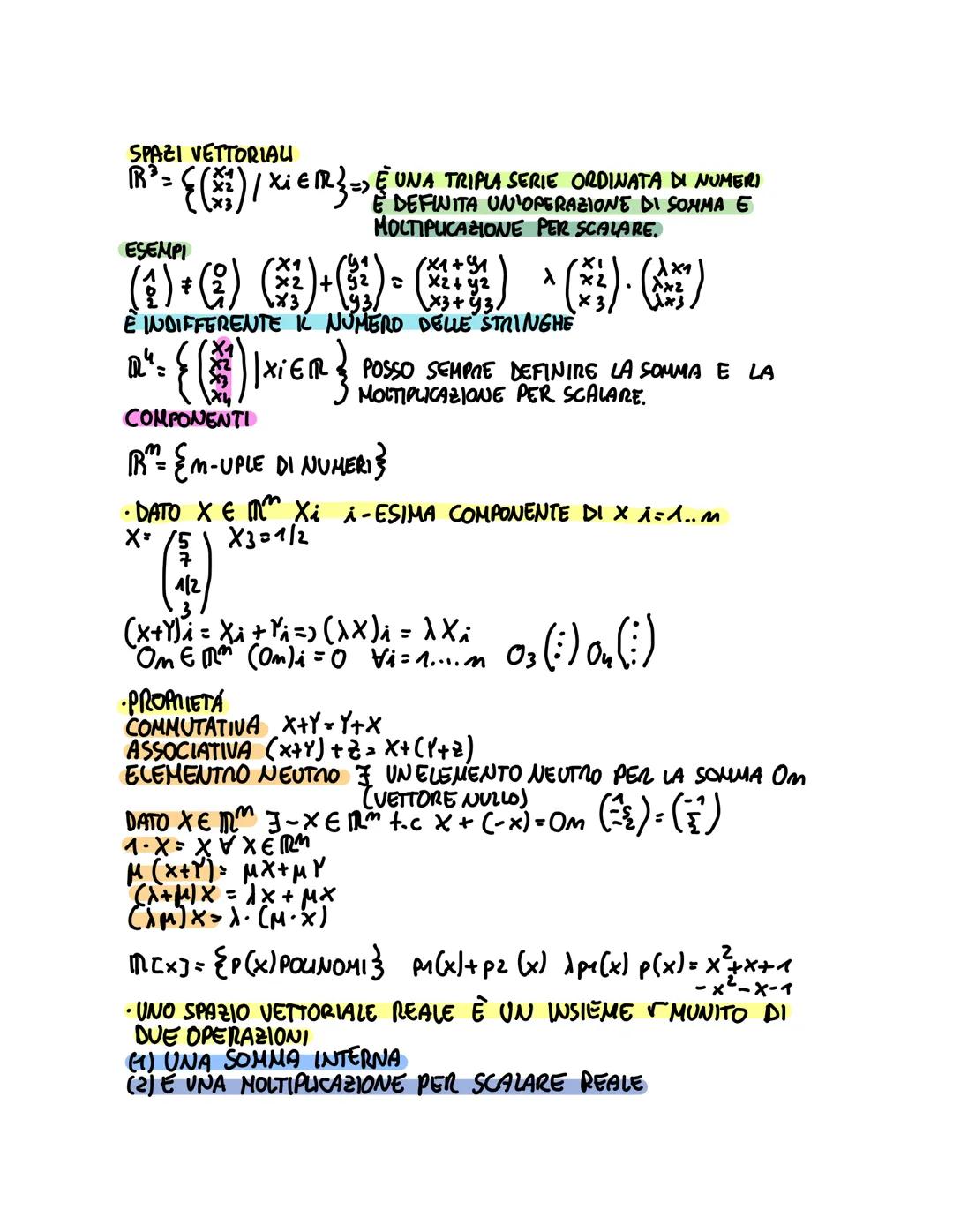 # SPAZI VETTORIALU
R³=${\binom{x_1}{x_2}{x_3} / x_i \epsilon IR}$ => Ę UNA TRIPLA SERIE ORDINATA DI NUMERI
È DEFINITA UN'OPERAZIONE DI SOMM