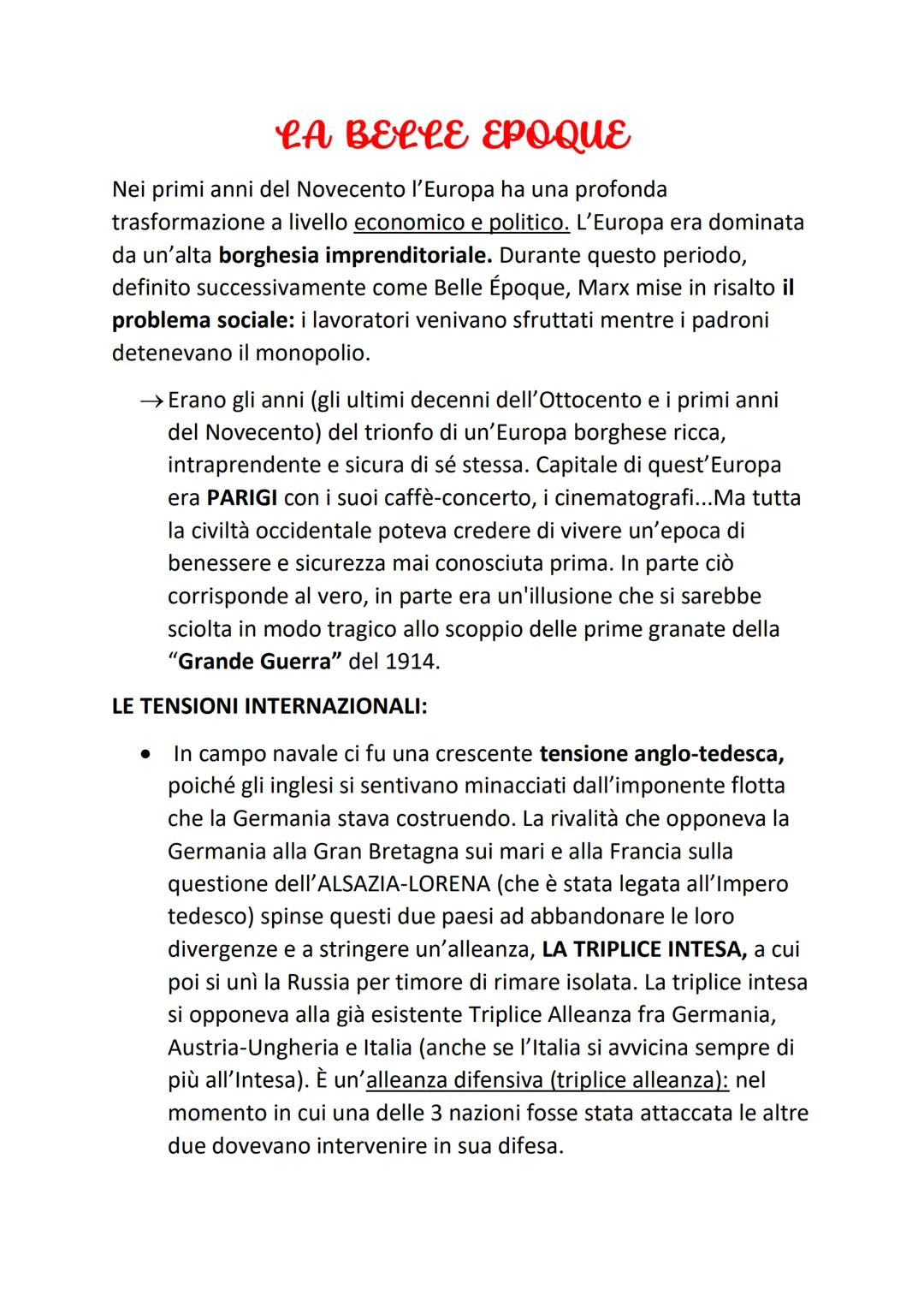 # LA BELLE EPOQUE
Nei primi anni del Novecento l'Europa ha una profonda
trasformazione a livello economico e politico. L'Europa era dominat