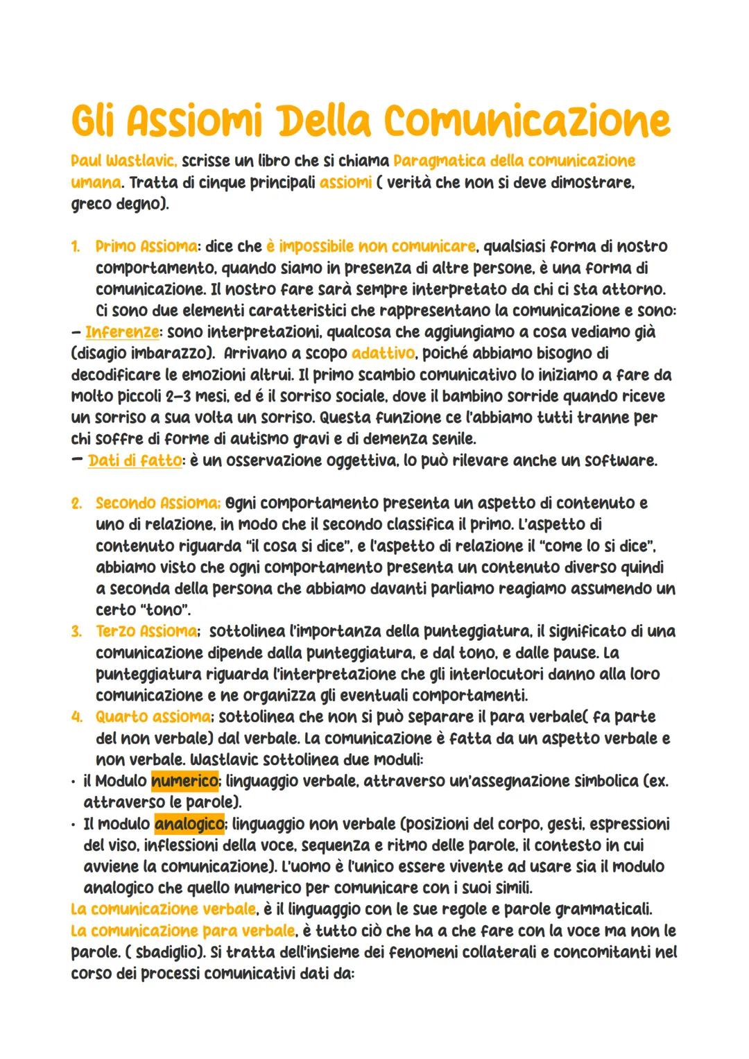 # Gli Assiomi Della Comunicazione
Paul Wastlavic, scrisse un libro che si chiama Paragmatica della comunicazione
umana. Tratta di cinque pr