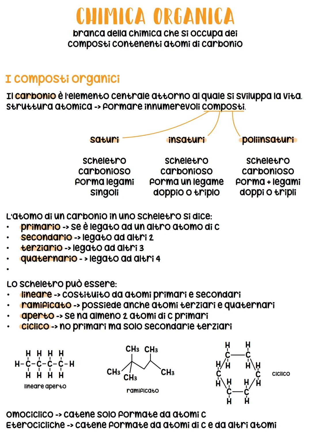 CHIMICA ORGANICA
branca della chimica che si occupa dei
composti contenenti atomi di carbonio
I composti organici
Il carbonio è l'elemento c