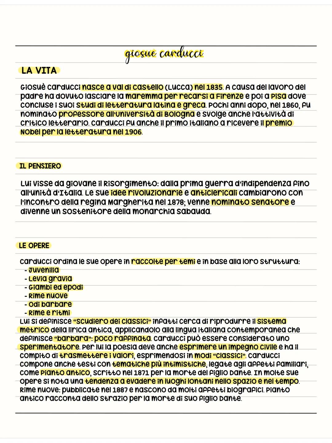 # giosue carducci
LA VITA
Giosuè carducci nasce a val di castello (Lucca) nel 1835. A causa del lavoro del
padre ha dovuto lasciare la mar