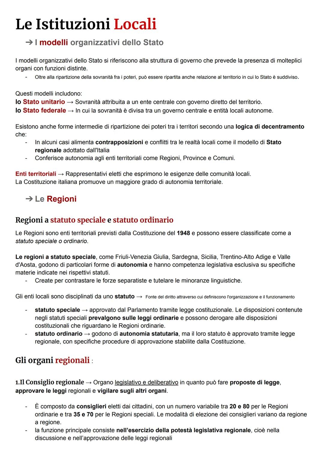 Le Istituzioni Locali
→ I modelli organizzativi dello Stato
I modelli organizzativi dello Stato si riferiscono alla struttura di governo che