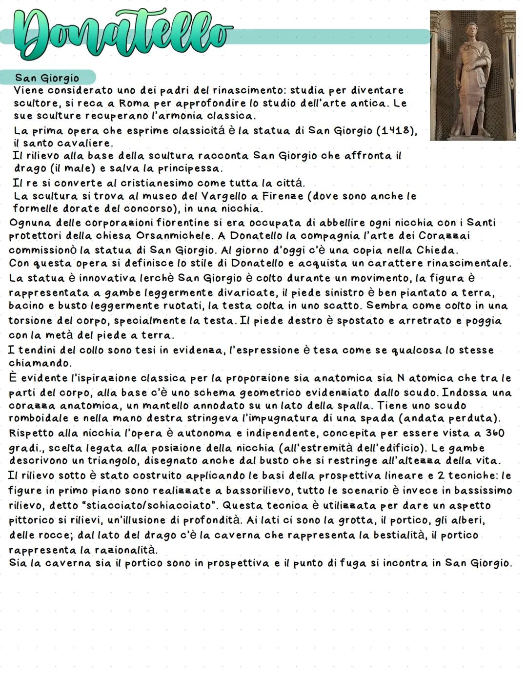 # Donatello
San Giorgio
Viene considerato uno dei padri del rinascimento: studia per diventare
scultore, si reca a Roma per approfondire lo