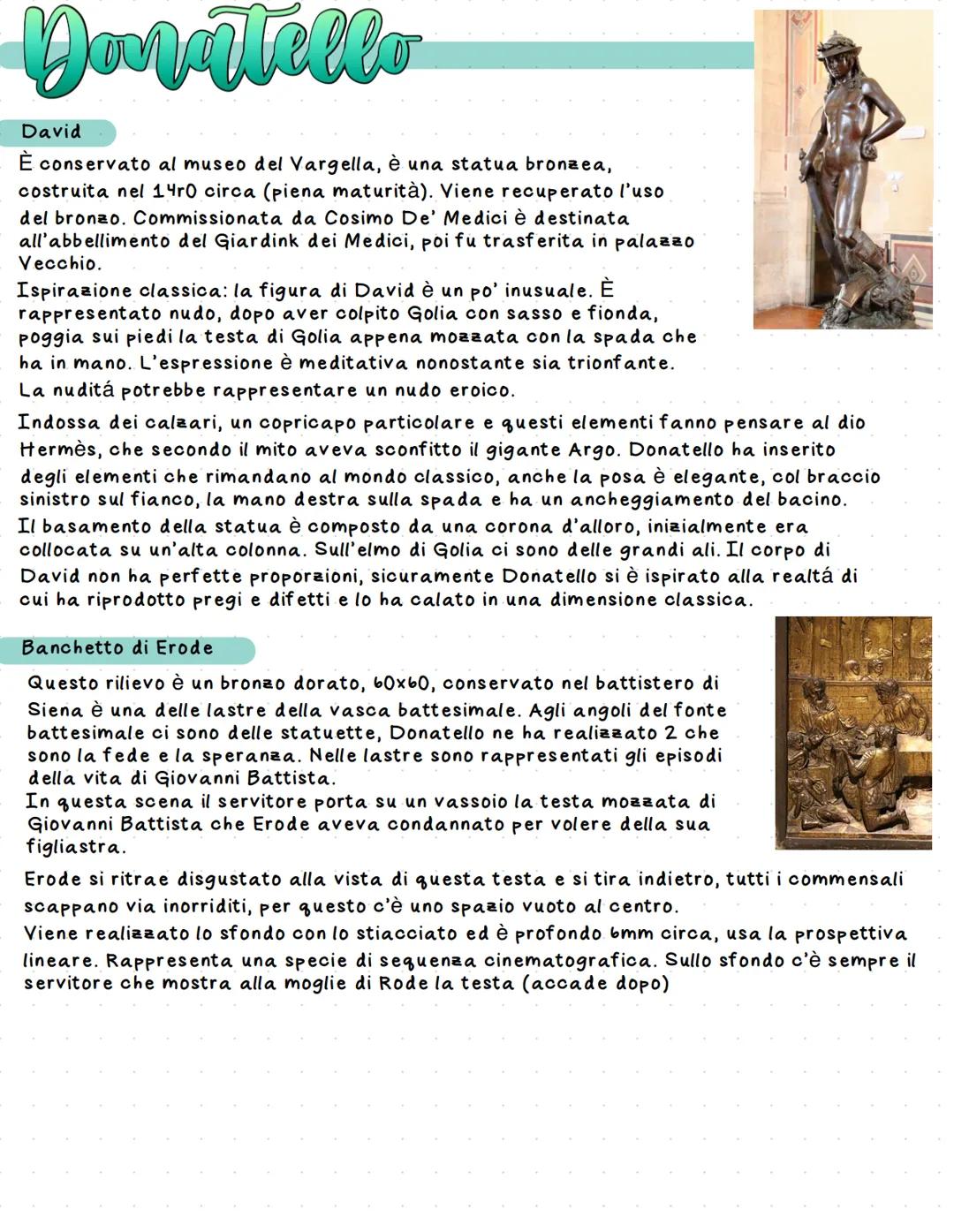 # Donatello
San Giorgio
Viene considerato uno dei padri del rinascimento: studia per diventare
scultore, si reca a Roma per approfondire lo