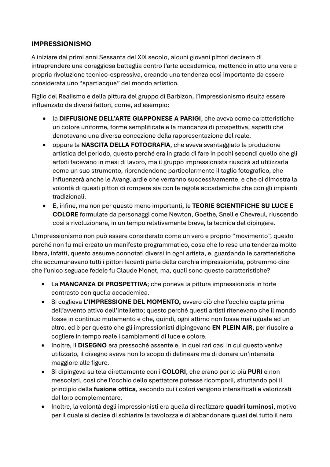 IMPRESSIONISMO
A iniziare dai primi anni Sessanta del XIX secolo, alcuni giovani pittori decisero di
intraprendere una coraggiosa battaglia