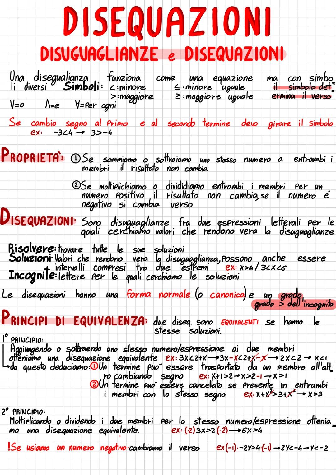 # DISEQUAZIONI
DISUGUAGLIANZE e DISEQUAZIONI
Una disegualianza funziona come una equazione ma con simbo
li diversi Simboli: <minore <minor