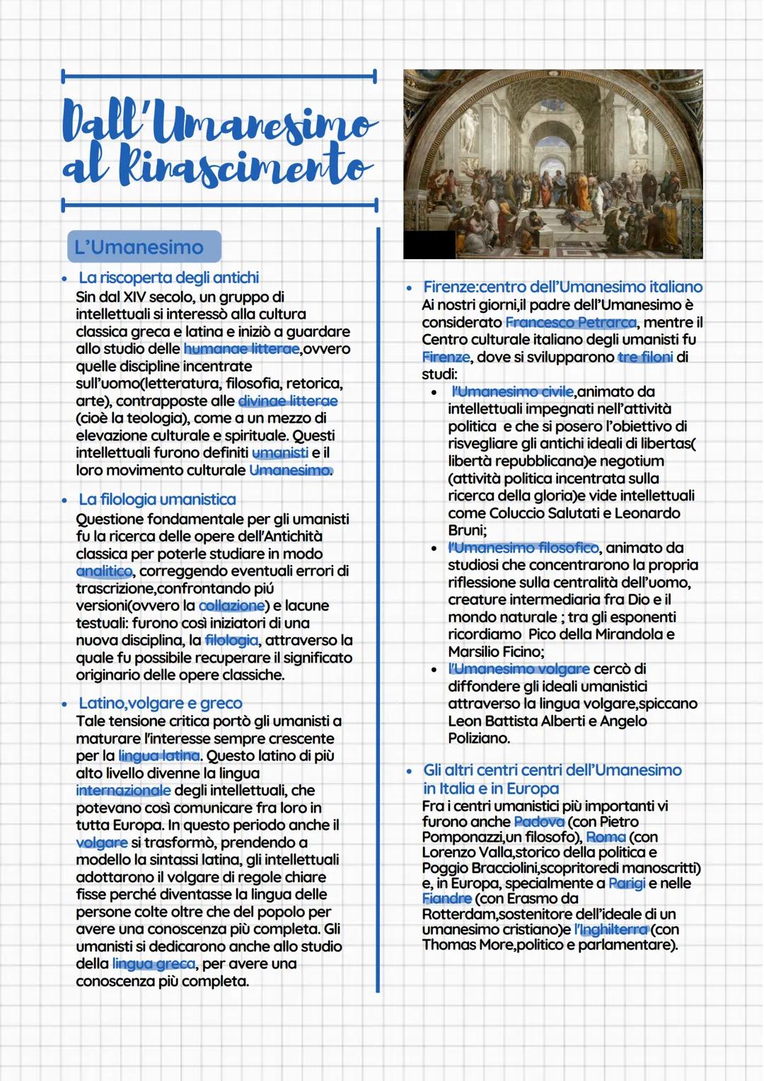 # Dall'Umanesimo
al Rinascimento
## L'Umanesimo
- La riscoperta degli antichi
Sin dal XIV secolo, un gruppo di
intellettuali si interessò