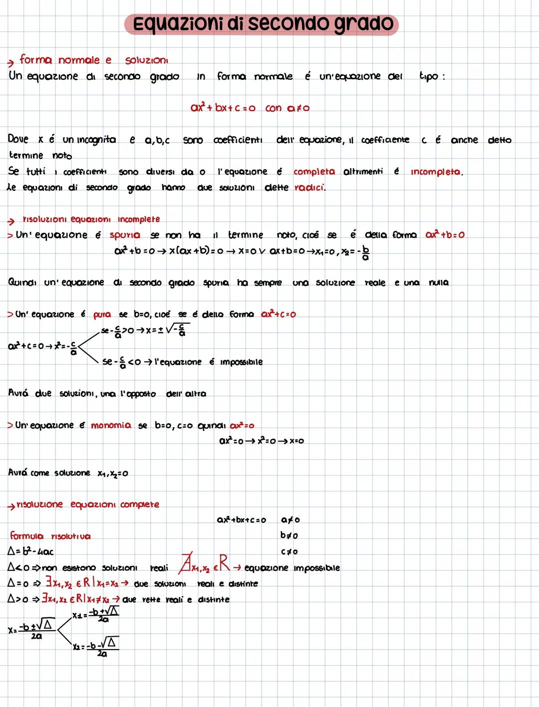 →
forma normale e
Equazioni di secondo grado
Soluzioni
Un equazione di secondo grado
In
forma normale é un'equazione del tipo:
ax² + bx+c=o