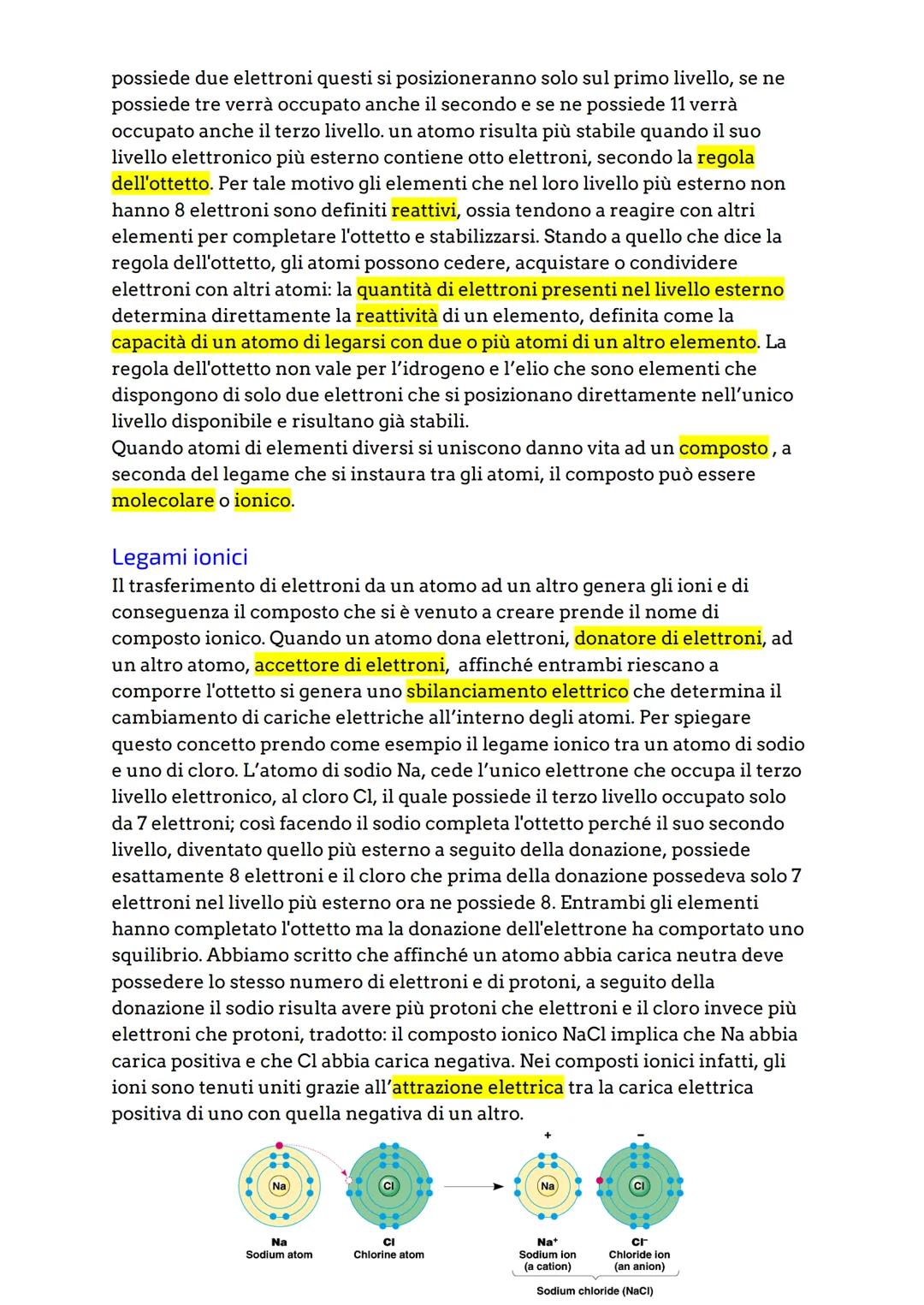 # Gli atomi e i legami chimici
L'atomo è la più piccola parte della materia, ed è costituito da particelle
subatomiche quali: protoni, hann