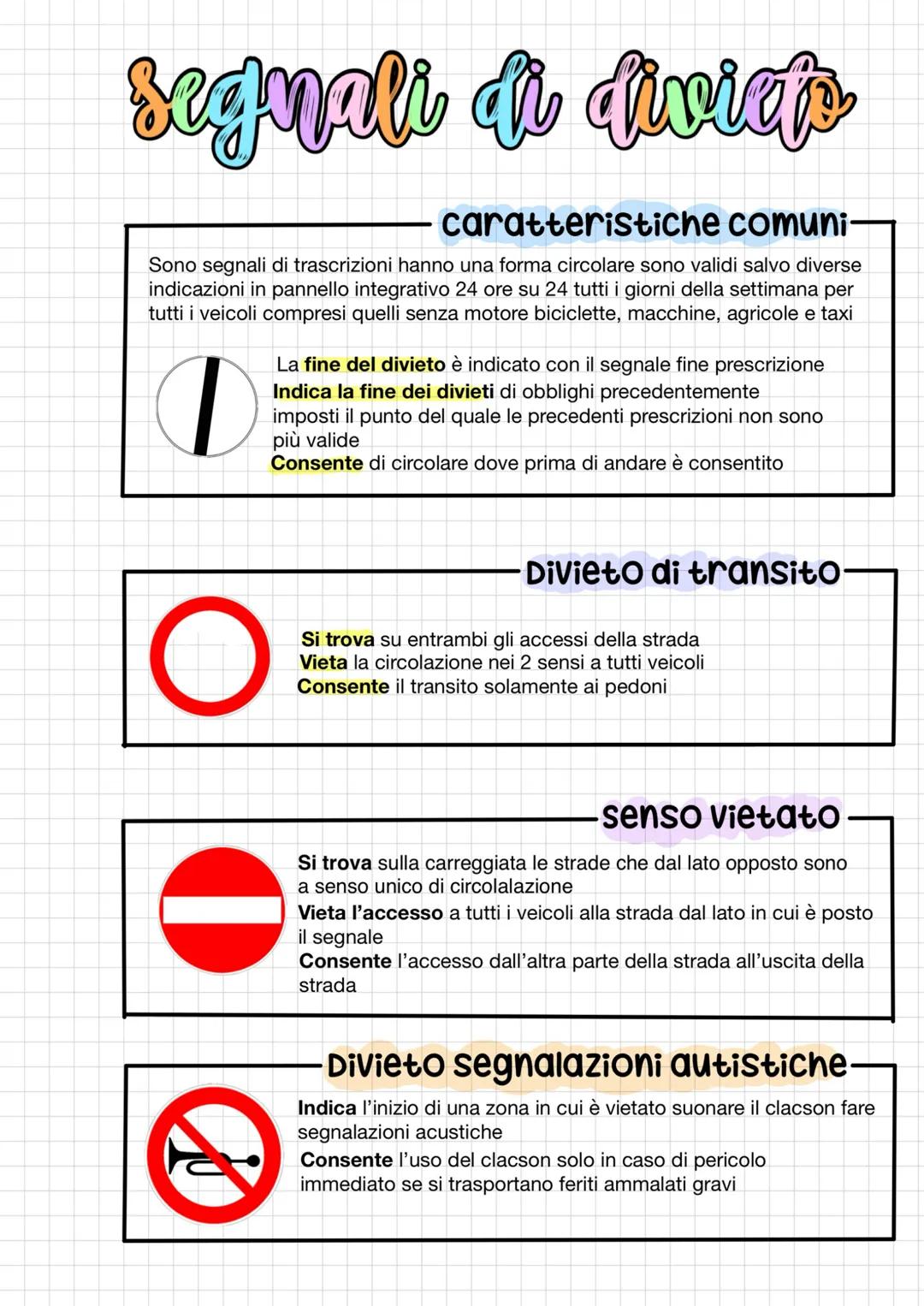 # segnali di divieto
- caratteristiche comuni
Sono segnali di trascrizioni hanno una forma circolare sono validi salvo diverse
indicazioni