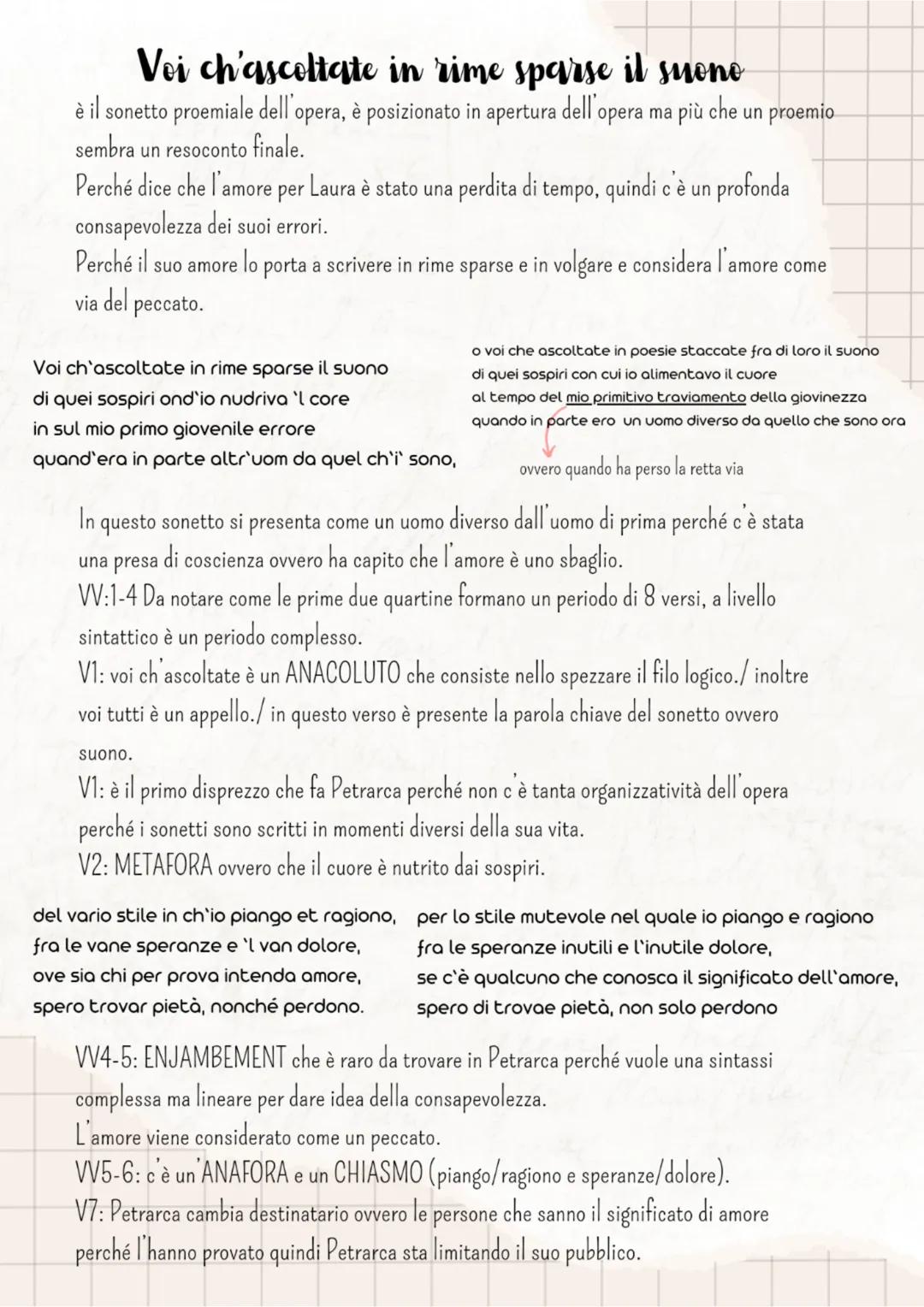 # Voi ch'ascoltate in rime sparse il suono
è il sonetto proemiale dell'opera, è posizionato in apertura dell'opera ma più che un proemio
se