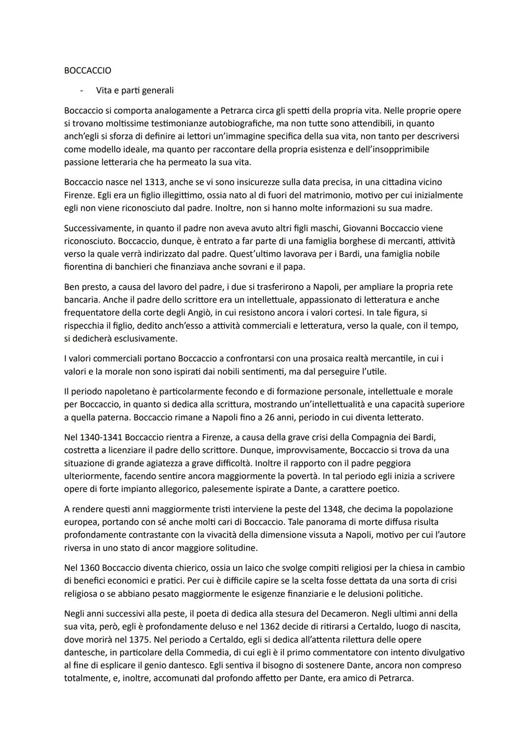 # BOCCACCIO
Vita e parti generali
Boccaccio si comporta analogamente a Petrarca circa gli spetti della propria vita. Nelle proprie opere
s