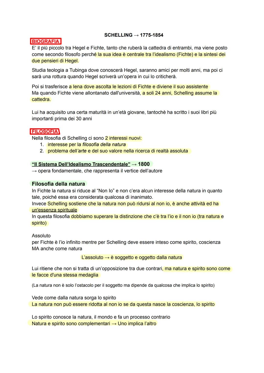 # BIOGRAFIA
SCHELLING 1775-1854
E' il più piccolo tra Hegel e Fichte, tanto che ruberà la cattedra di entrambi, ma viene posto
come second