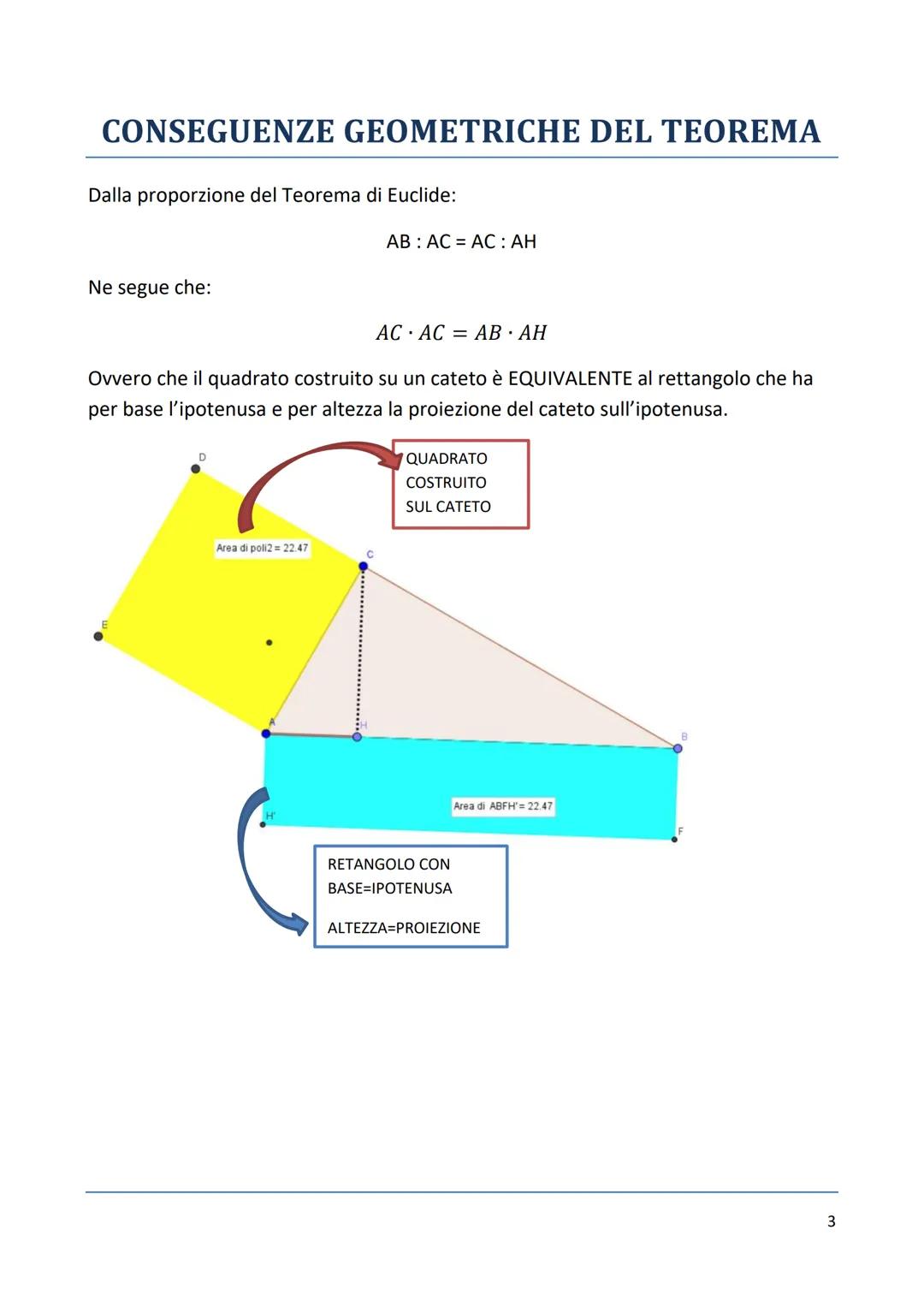 Il Primo Teorema di Euclide
ENUNCIATO:
In ogni triangolo RETTANGOLO ciascun CATETO è medio proporzionale fra
I'IPOTENUSA e la PROIEZIONE DEL