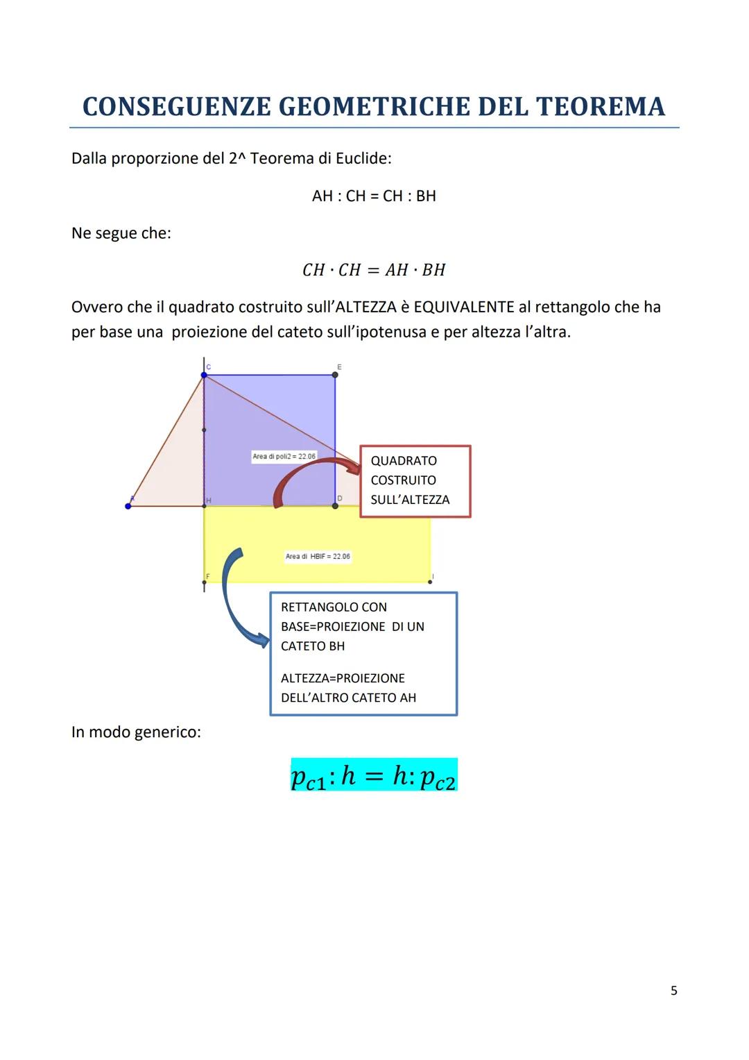 Il Primo Teorema di Euclide
ENUNCIATO:
In ogni triangolo RETTANGOLO ciascun CATETO è medio proporzionale fra
I'IPOTENUSA e la PROIEZIONE DEL
