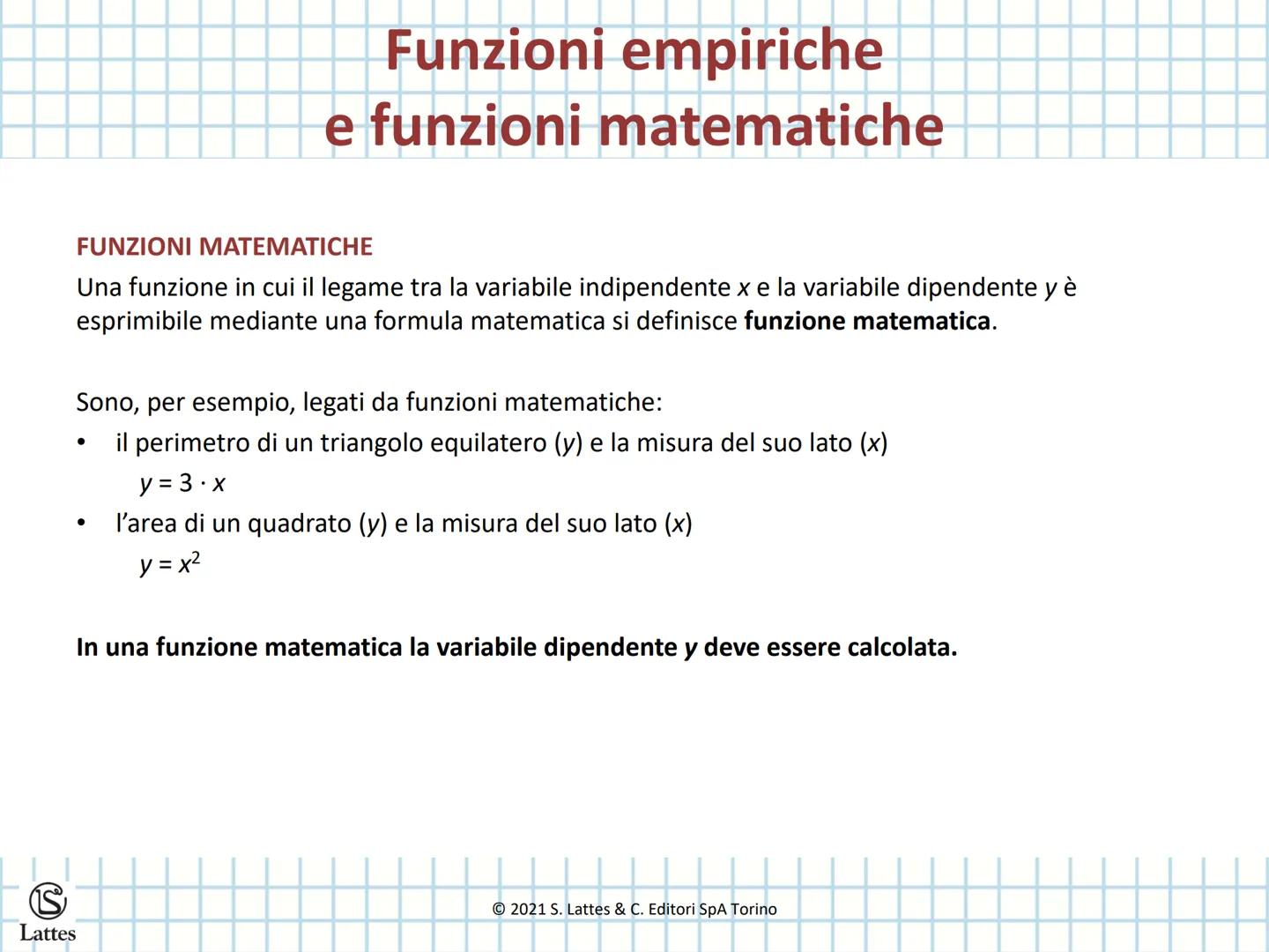 Proporzionalità
Lattes diretta e inversa
$y=f(x)$
2021 S. Lattes & C. Editori SpA Torino # Concetto di funzione
CONCETTO DI FUNZIONE
Una