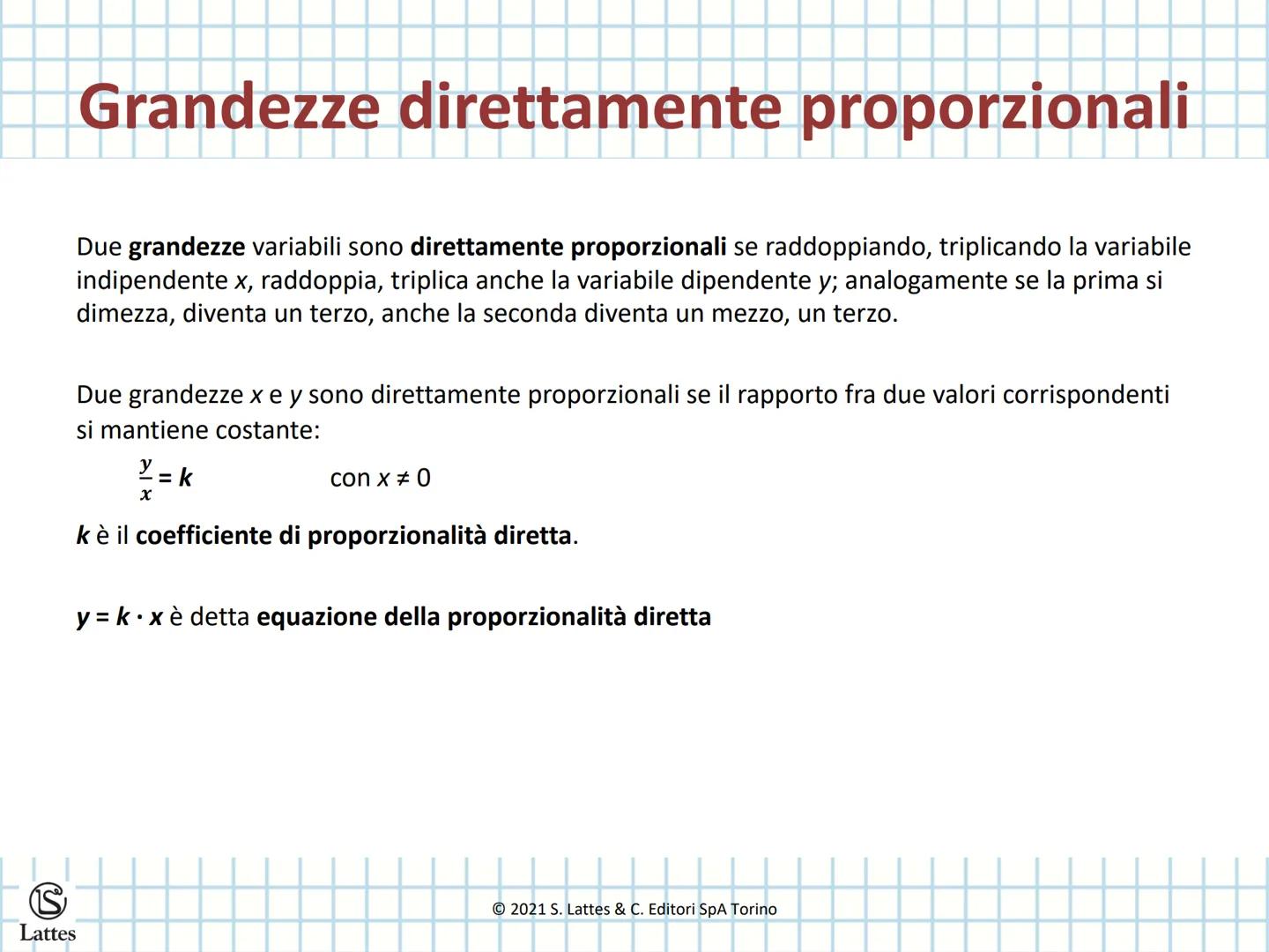 Proporzionalità
Lattes diretta e inversa
$y=f(x)$
2021 S. Lattes & C. Editori SpA Torino # Concetto di funzione
CONCETTO DI FUNZIONE
Una