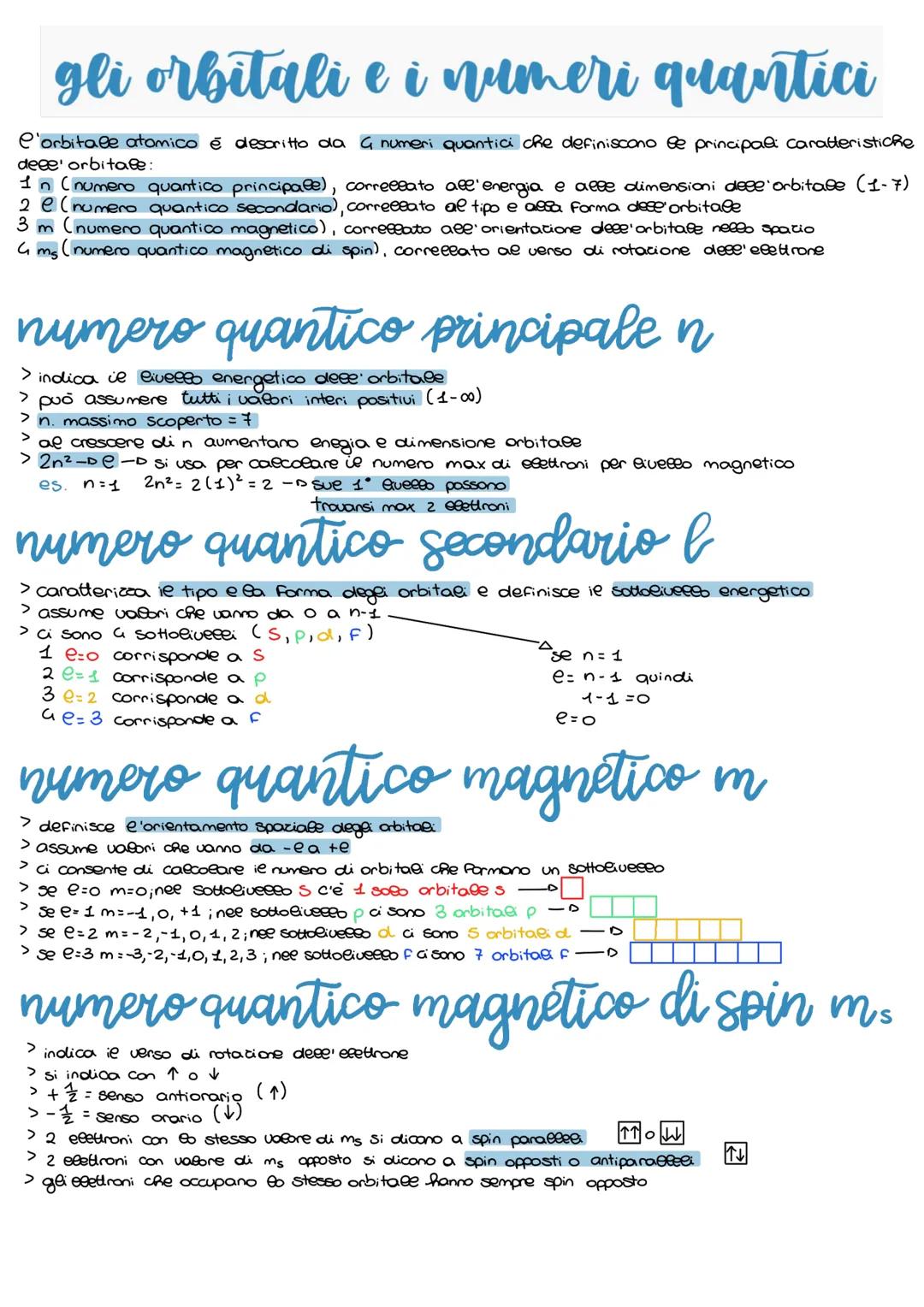 # gli orbitali e i numeri quantici
e'orbitale atomico รฉ descritto da a numeri quantici che definiscono le principal: caratteristiche
deee'