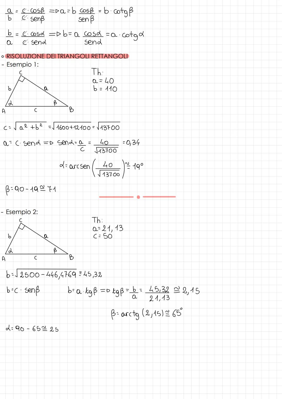 # trigonometria
▷ misura degli angoli del triangolo
C
B
A
b
C
• 1A TEOREMA SUI TRIANGOLI RETTANGOLI
In un triangolo rettangolo un cat