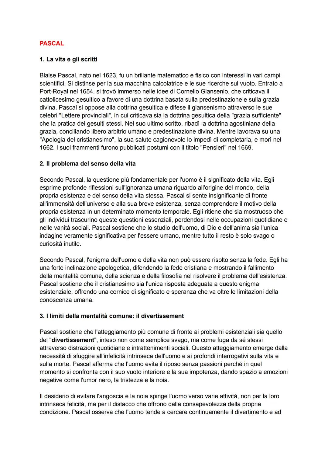 # PASCAL
1. La vita e gli scritti
Blaise Pascal, nato nel 1623, fu un brillante matematico e fisico con interessi in vari campi
scientific