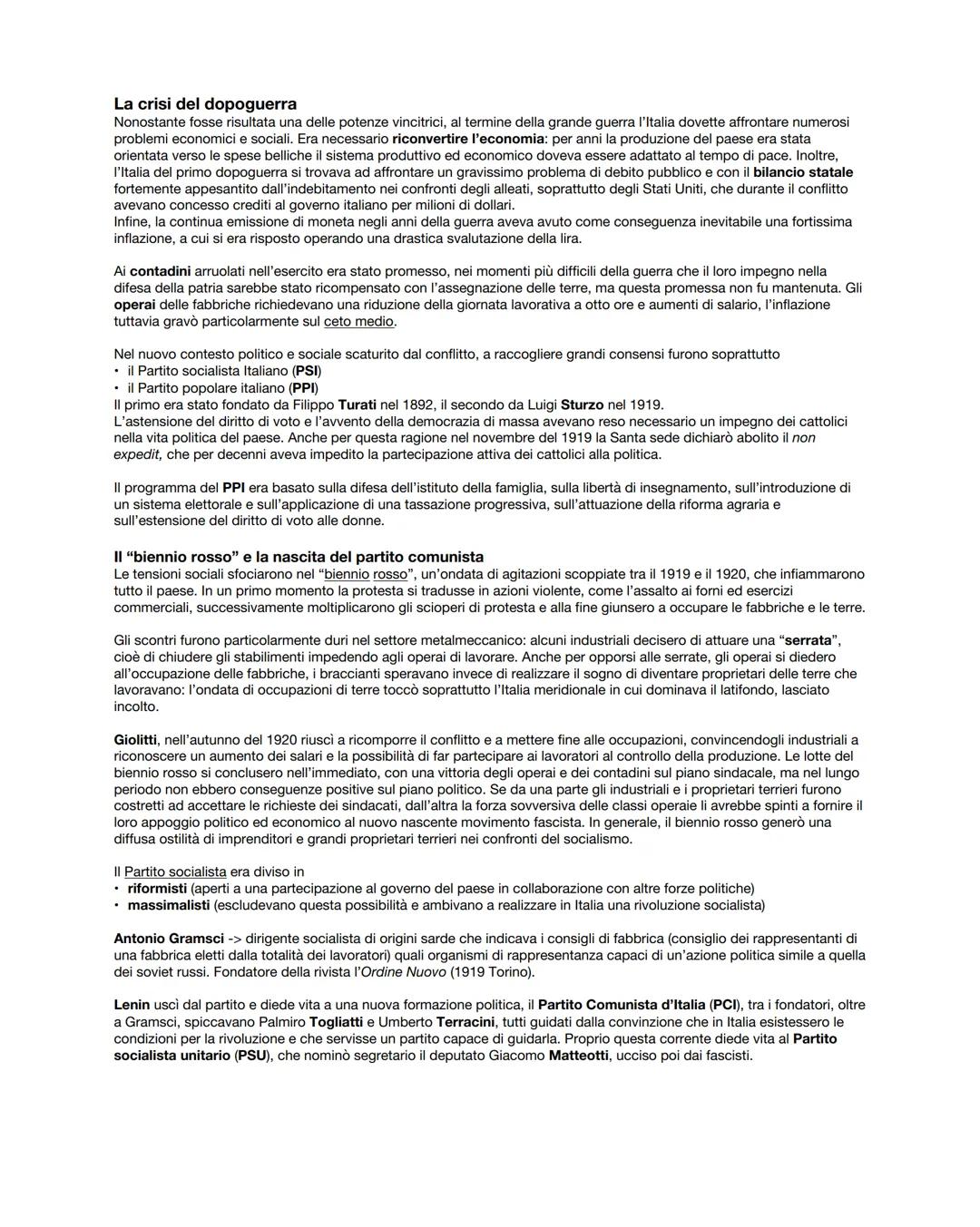 # La crisi del dopoguerra
Nonostante fosse risultata una delle potenze vincitrici, al termine della grande guerra l'Italia dovette affronta