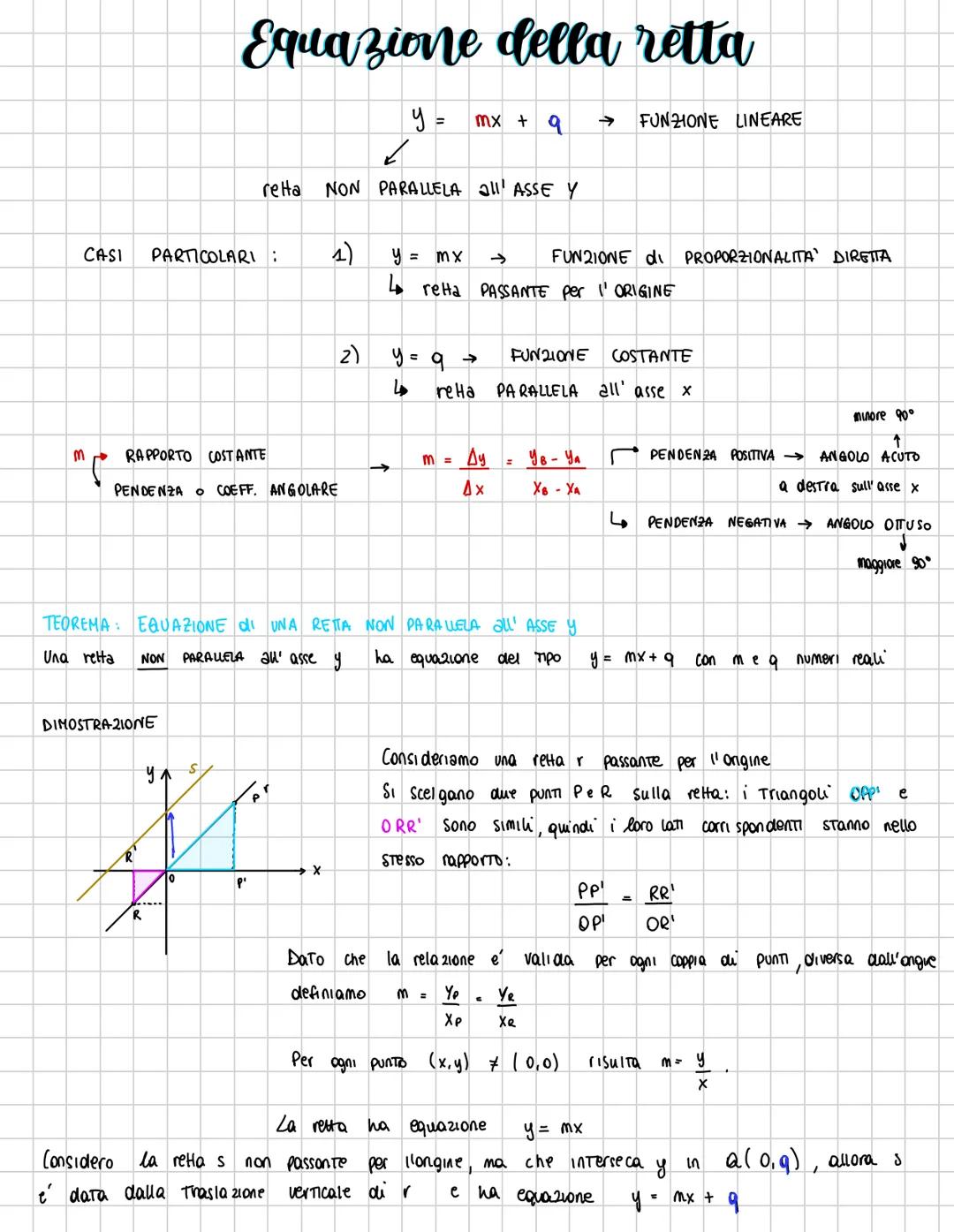 # Equazione della retta
$y = mx + 9$ $\rightarrow$ FUNZIONE LINEARE
retta NON PARALLELA all' ASSE Y
CASI PARTICOLARI :
1) $y = mx$ $\rig