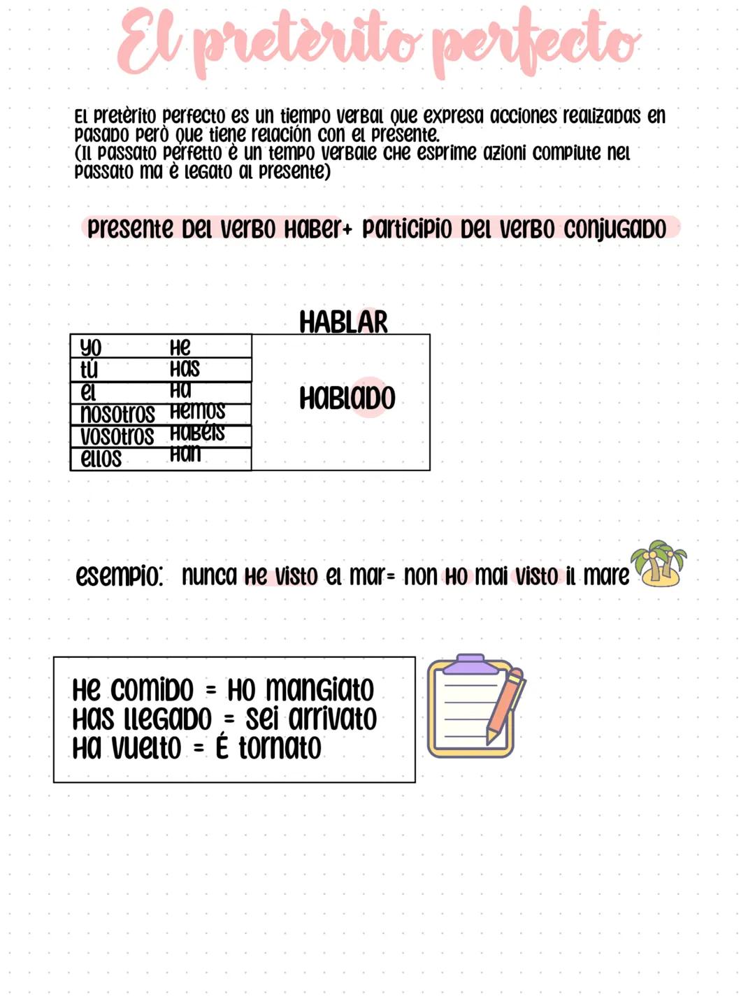 # El pretèrito perfecto
El Pretèrito perfecto es un tiempo verbal que expresa acciones realizadas en
pasado però que tiene relación con el