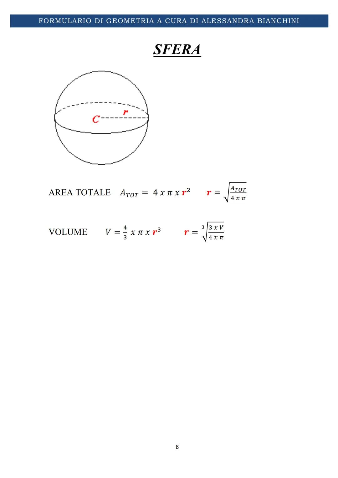 # FORMULARIO DI GEOMETRIA A CURA DI ALESSANDRA BIANCHINI
# FORMULARIO DI
# GEOMETRIA SOLIDA
1 FORMULARIO DI GEOMETRIA A CURA DI ALESSANDRA