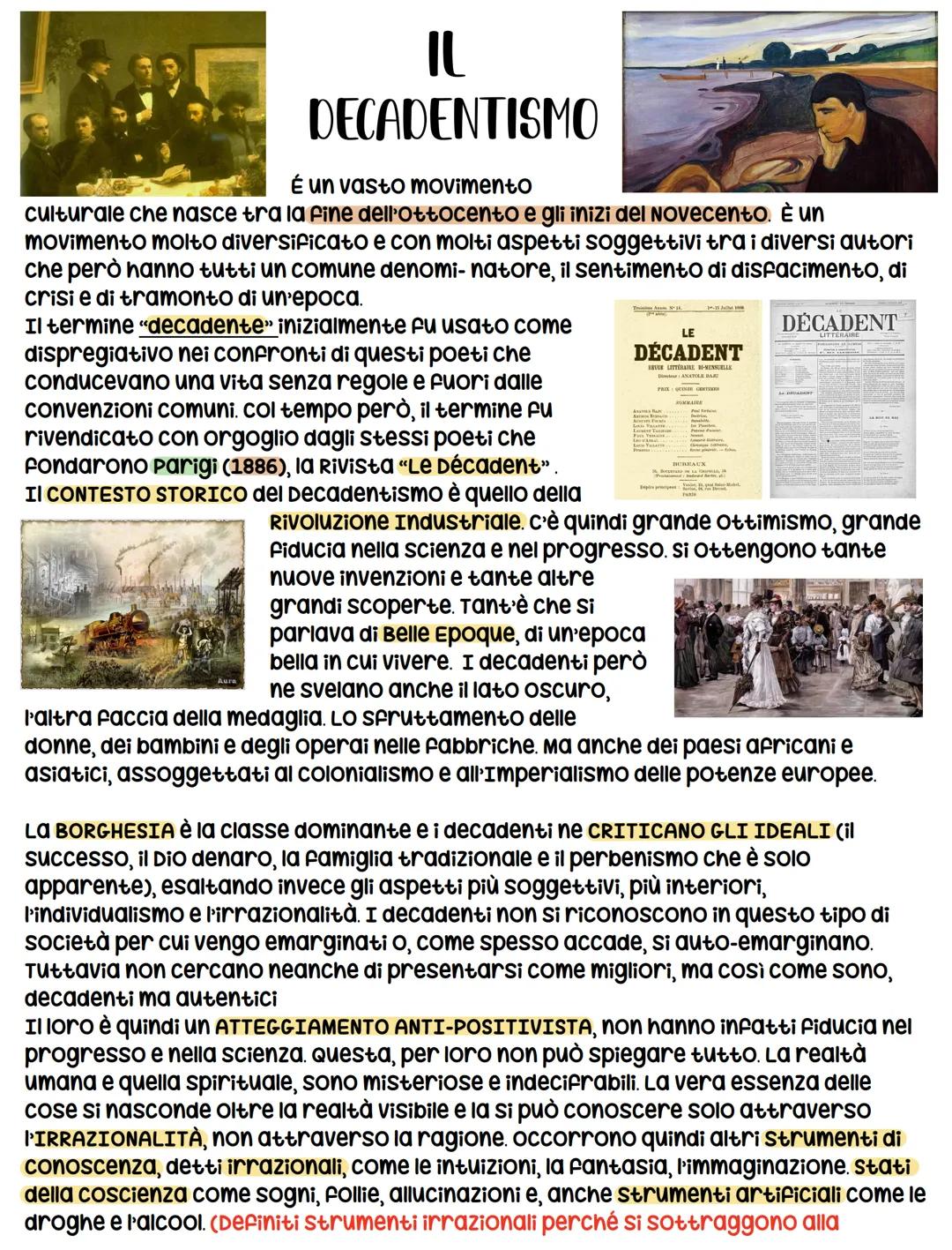 # IL
DECADENTISMO
É un vasto movimento
culturale che nasce tra la fine dell'Ottocento e gli inizi del Novecento. È un
movimento molto diver