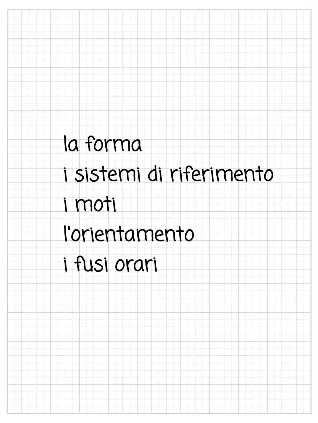 La Terra la forma
i sistemi di riferimento
i moti
l'orientamento
i fusi orari la forma
all'inizio si credeva fosse piatta, poi é stato
ipoti