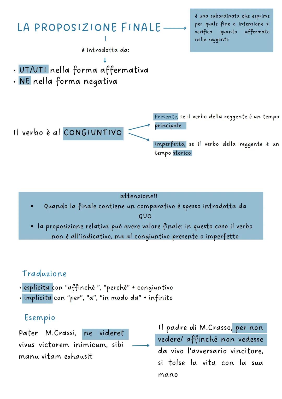 LA PROPOSIZIONE FINALE
|
è introdotta da:
↓
• UT/UTI nella forma affermativa
.NE nella forma negativa
è una subordinata che esprime
per qual