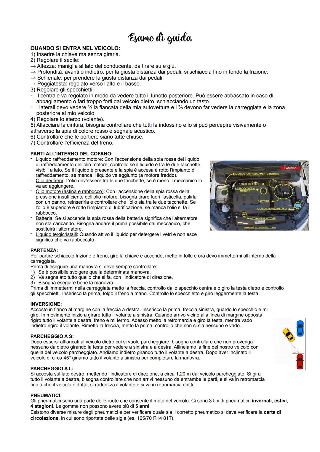 QUANDO SI ENTRA NEL VEICOLO:
1) Inserire la chiave ma senza girarla.
2) Regolare il sedile:
Esame di guida
Altezza: maniglia al lato del con