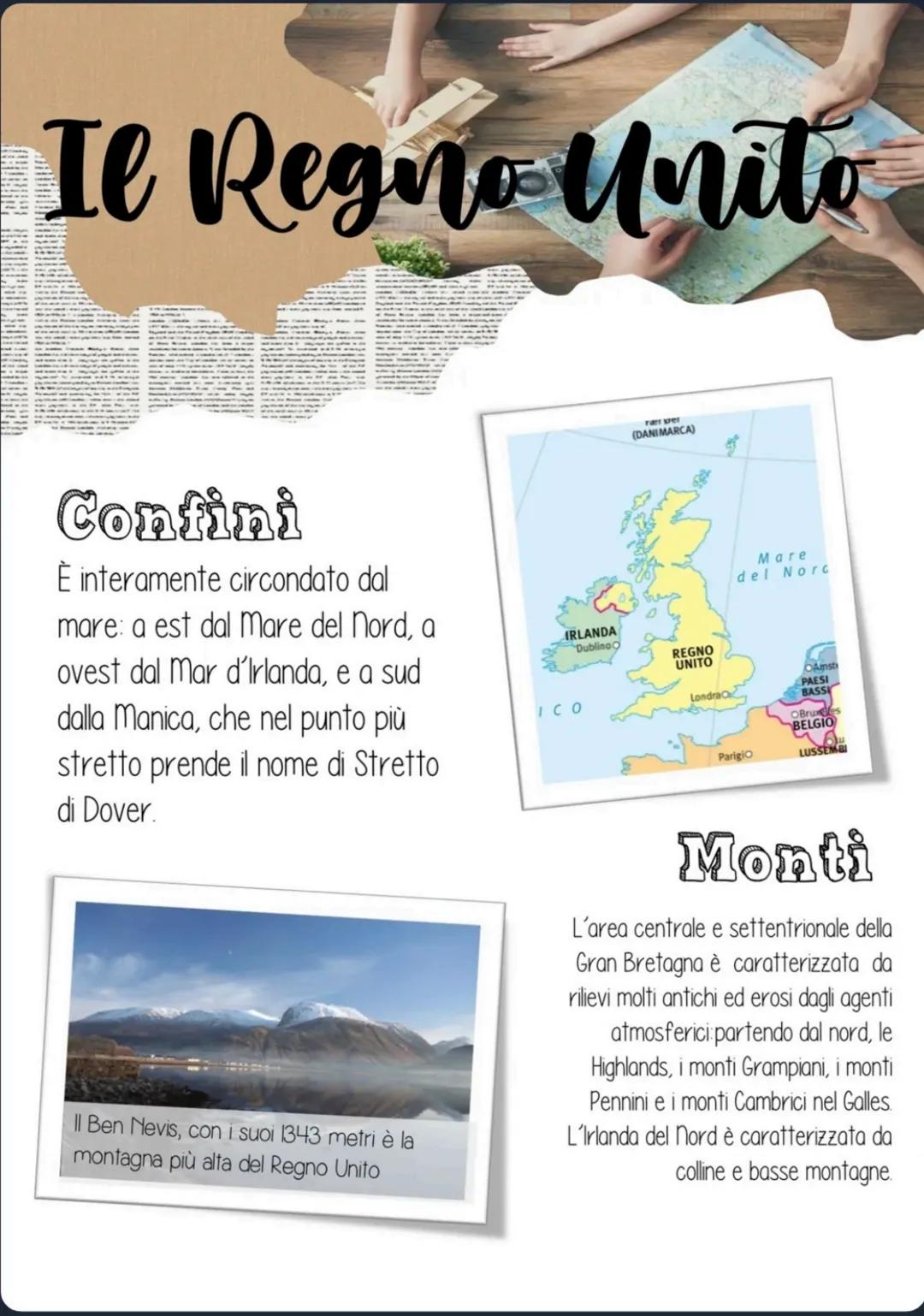 # Il Regno Unito
Confini
È interamente circondato dal
mare: a est dal Mare del Nord, a
ovest dal Mar d'Irlanda, e a sud
dalla Manica, che n