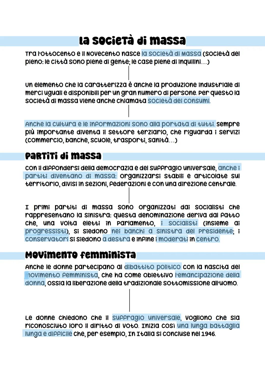 # La società di massa
Tra lottocento e il Novecento nasce la società di massa (società del
pieno: le città sono piene di gente; le case pie