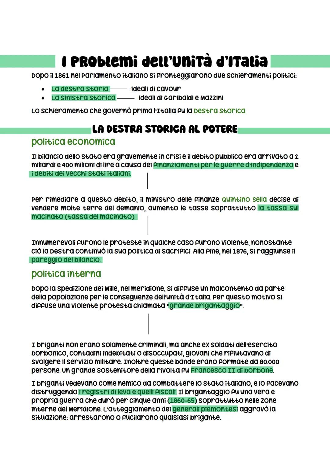 # I PROblemi dell'unitร d'Italia
DOPO il 1861 nel parlamento italiano si fronteggiarono due schieramenti politici:
- La destra storia-
- L