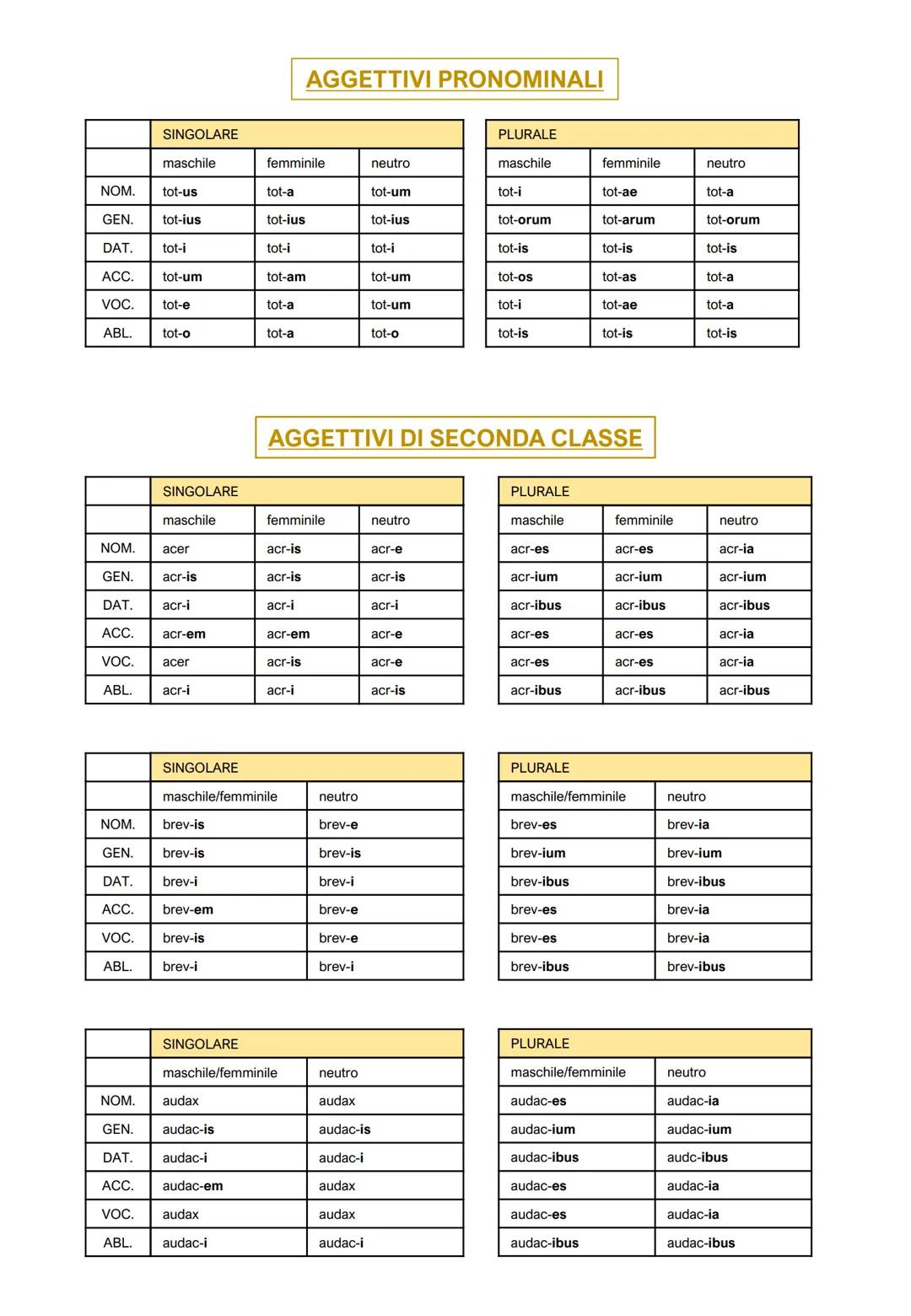 LE DECLINAZIONI LATINE
CASI
1° DECLINAZIONE
2° DECLINAZIONE
femminili
maschili in -us
maschili in -er/-ir
neutri in -um
SING
PLUR
SING
PLUR