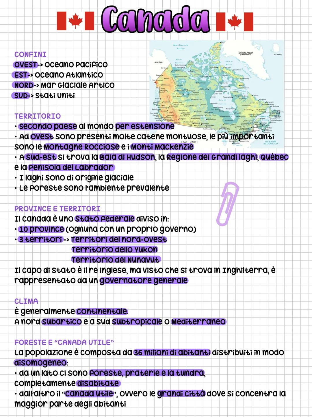 1+1 Canada +I
Mar Glaciale
Artico
CONFINI
OVEST->Oceano Pacifico
EST->Oceano Atlantico
NORD-> Mar Glaciale Artico
SUD-> Stati Uniti
TERRITOR