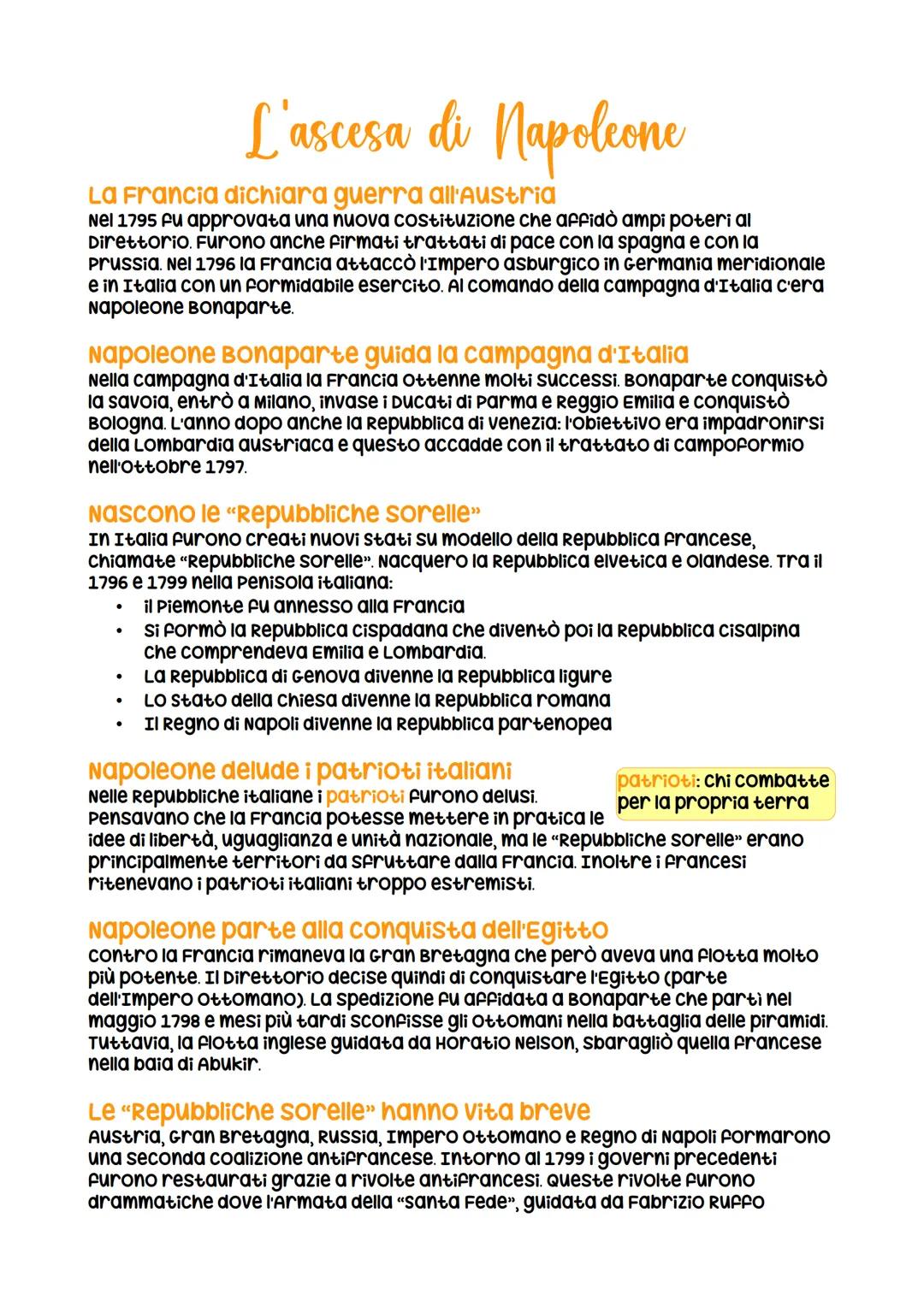 L'ascesa di Napoleone
La Francia dichiara guerra all'Austria
Nel 1795 fu approvata una nuova costituzione che affidò ampi poteri al
Direttor