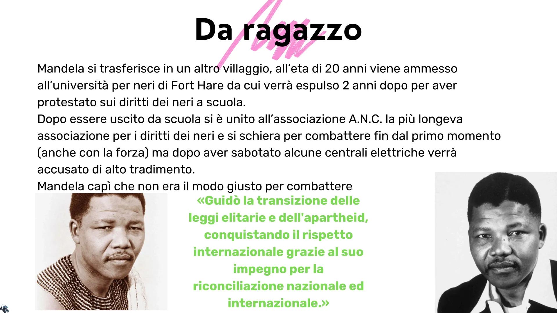 # Nelson
# Mandela
by Meriga Federico, Piantà Jacopo e
Gabutti Alessandro Indice
• Time Line
• Chi è
• La sua infanzia
• Da ragazzo
• La p
